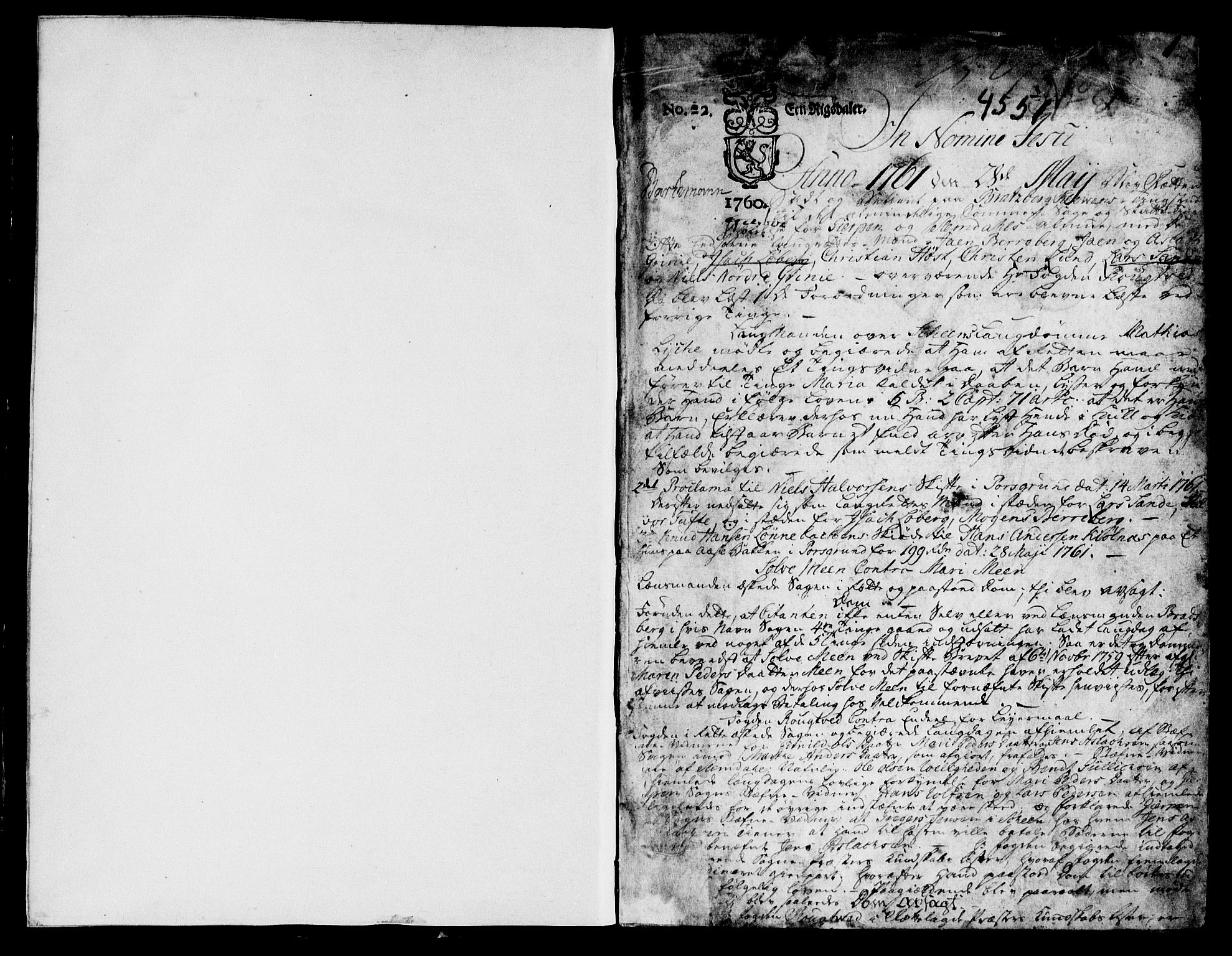 Bamble sorenskriveri, SAKO/A-214/F/Fa/Faa/L0017: Tingbok, 1761-1766, p. 1