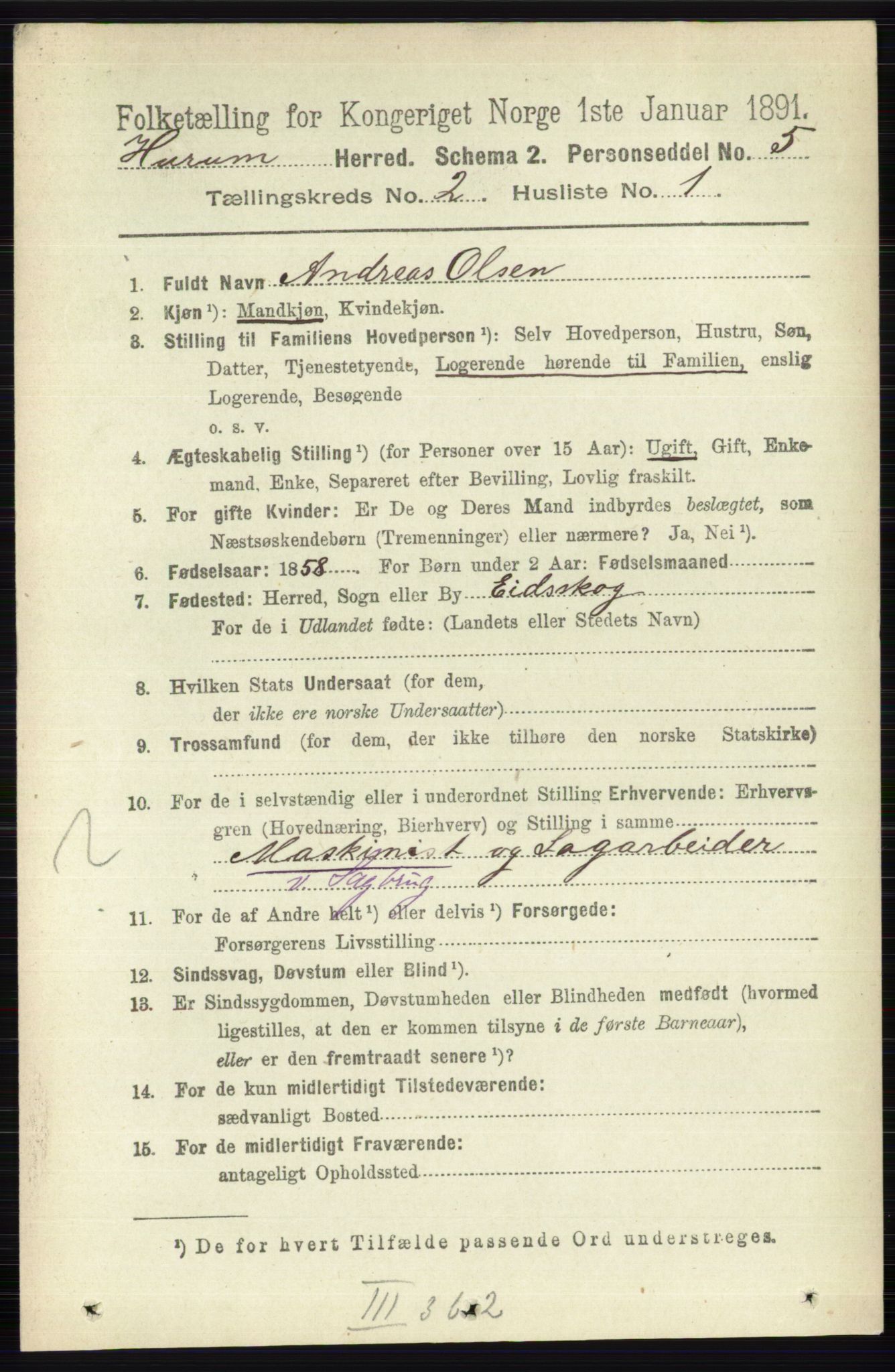 RA, 1891 census for 0628 Hurum, 1891, p. 502