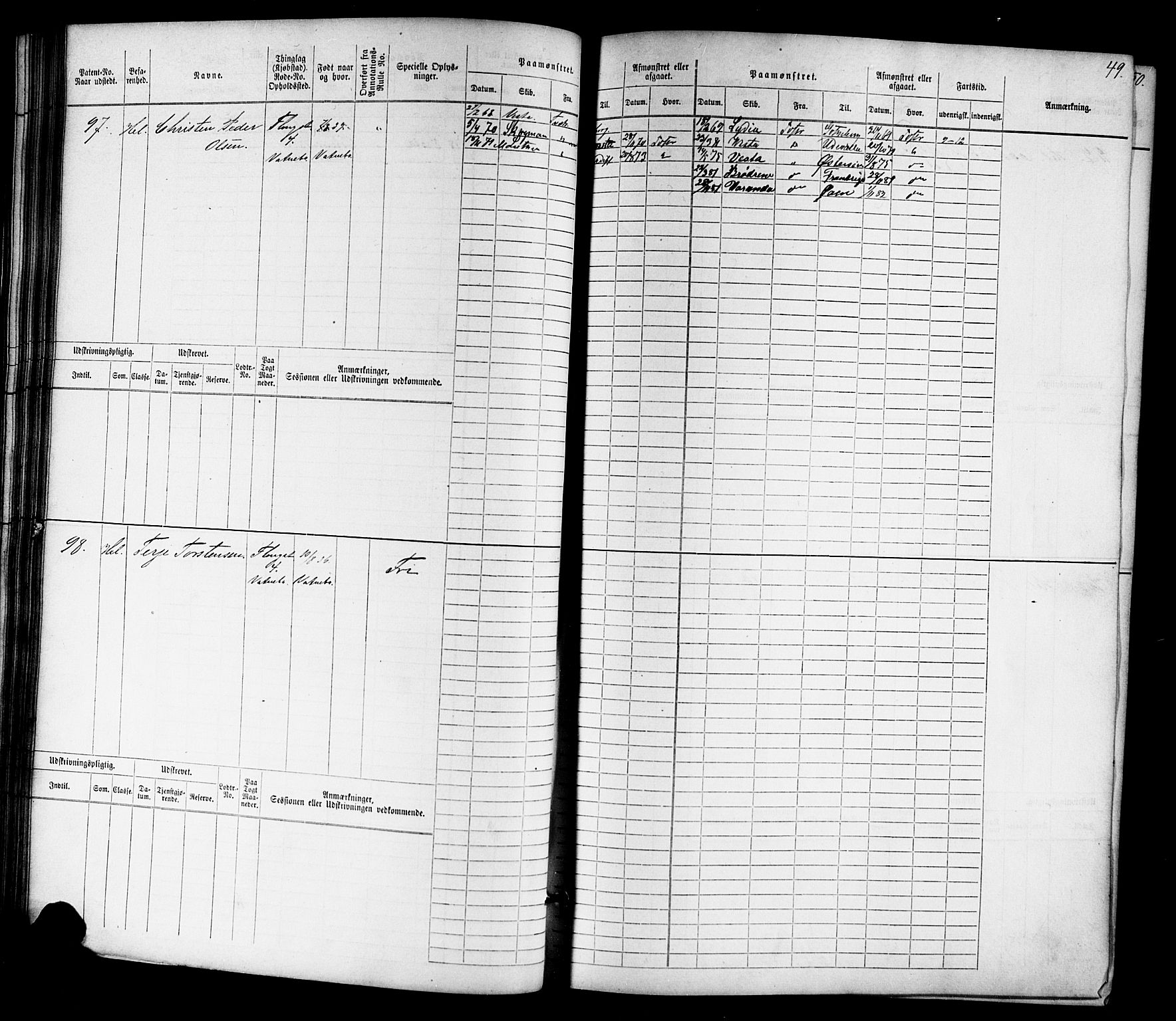 Tvedestrand mønstringskrets, SAK/2031-0011/F/Fb/L0015: Hovedrulle nr 1-766, U-31, 1869-1900, p. 52