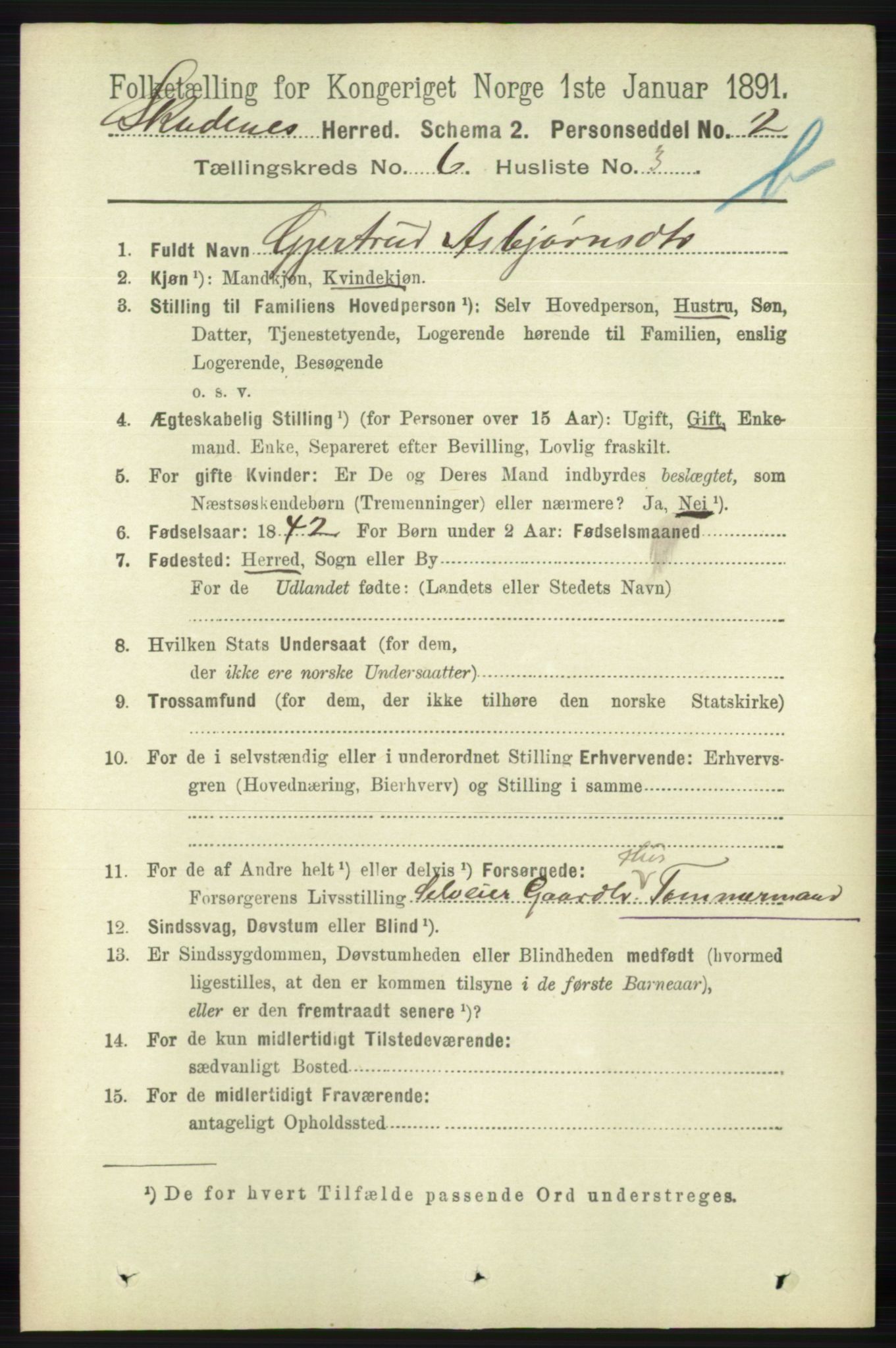 RA, 1891 census for 1150 Skudenes, 1891, p. 5601