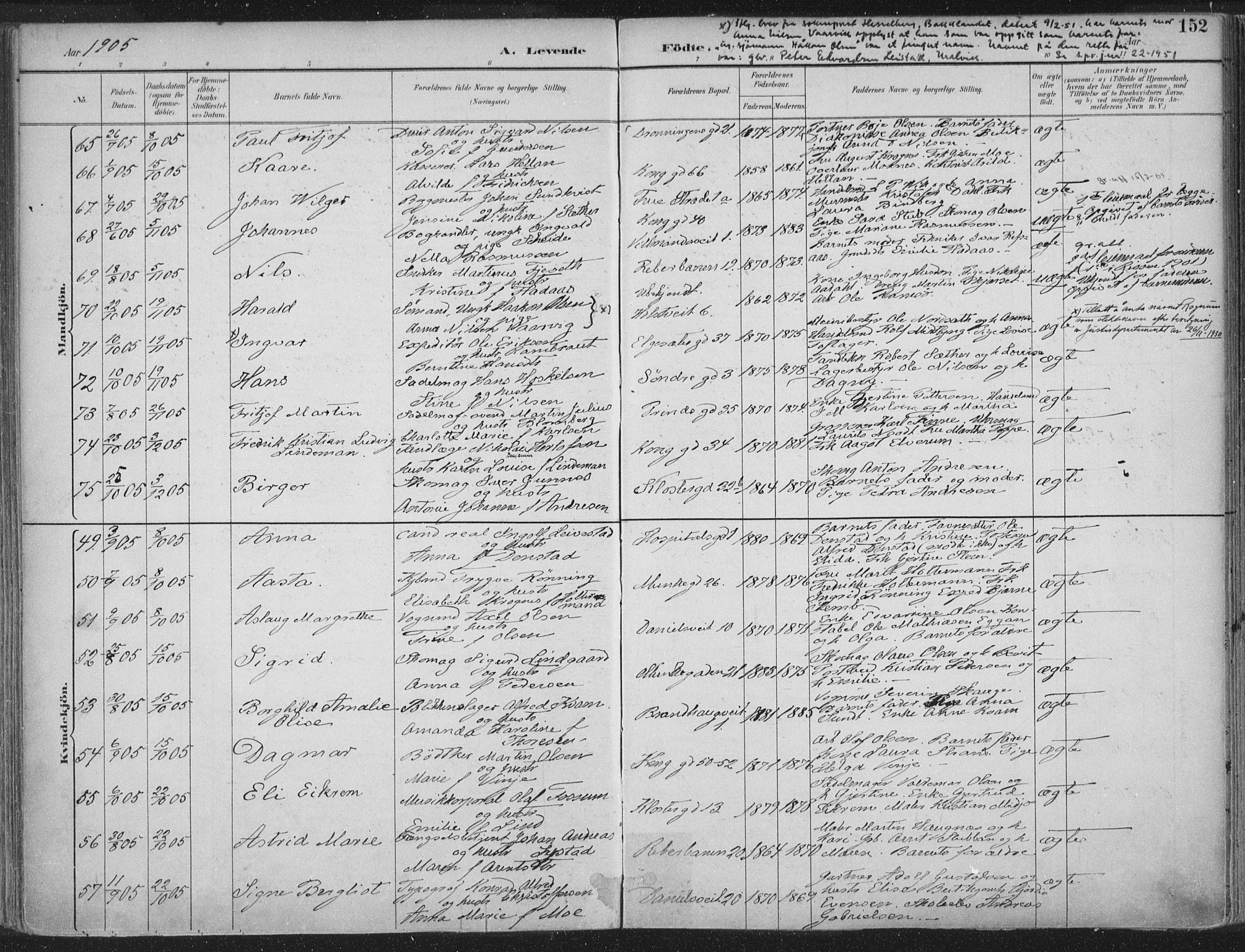 Ministerialprotokoller, klokkerbøker og fødselsregistre - Sør-Trøndelag, SAT/A-1456/601/L0062: Parish register (official) no. 601A30, 1891-1911, p. 152