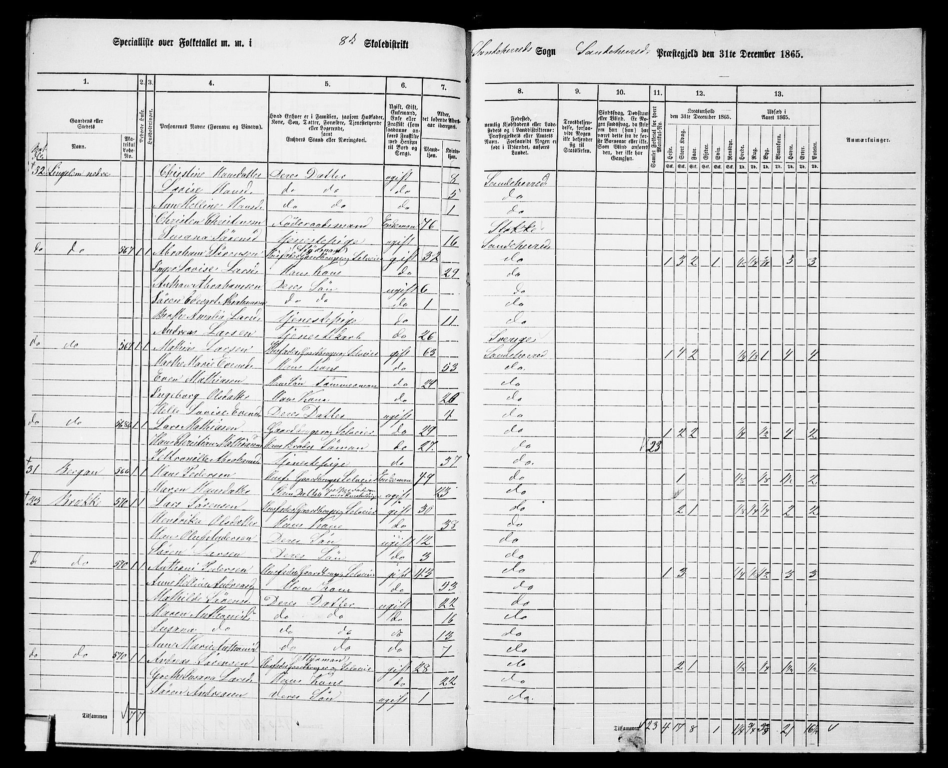 RA, 1865 census for Sandeherred/Sandeherred, 1865, p. 216