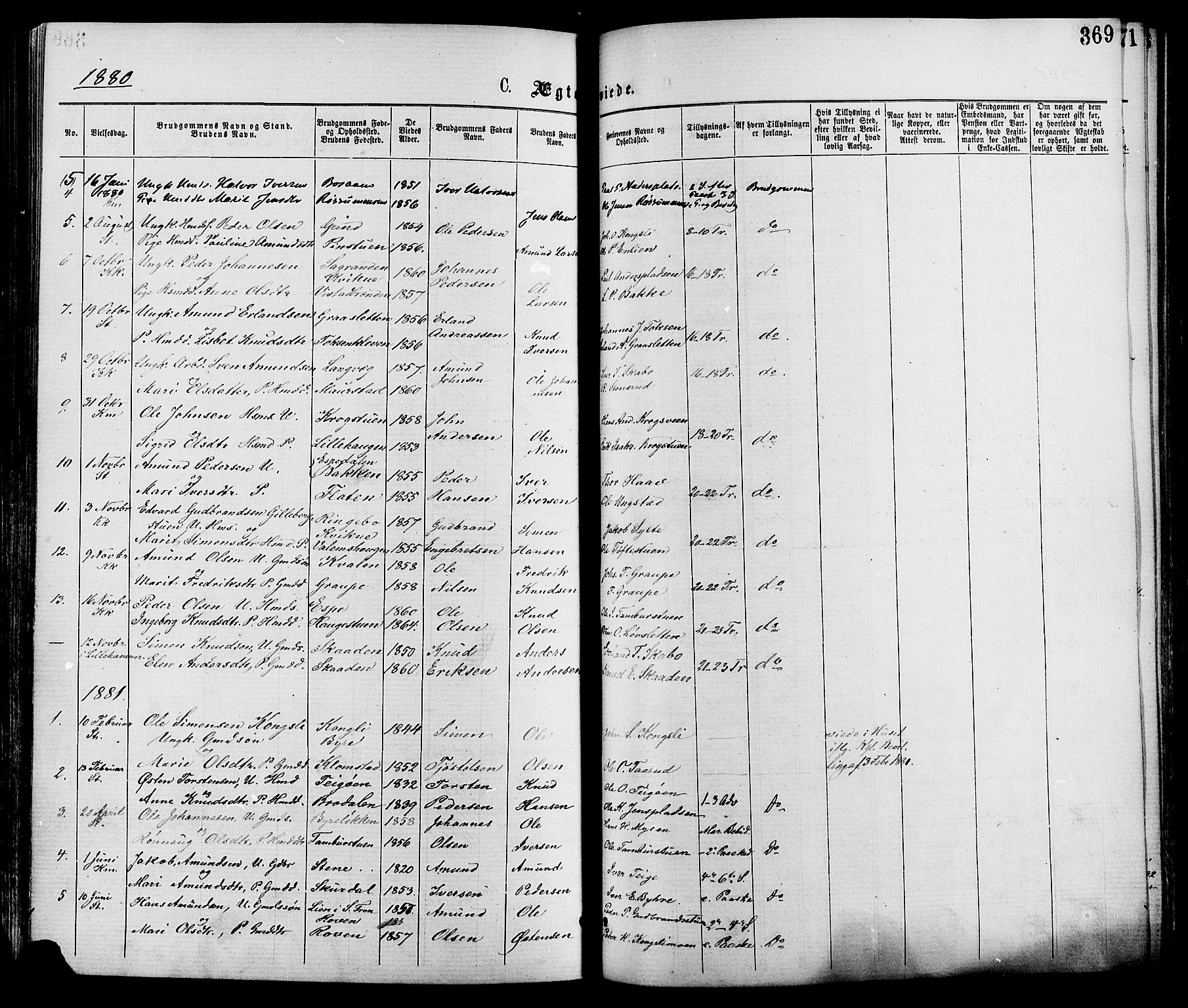 Nord-Fron prestekontor, SAH/PREST-080/H/Ha/Haa/L0002: Parish register (official) no. 2, 1865-1883, p. 369