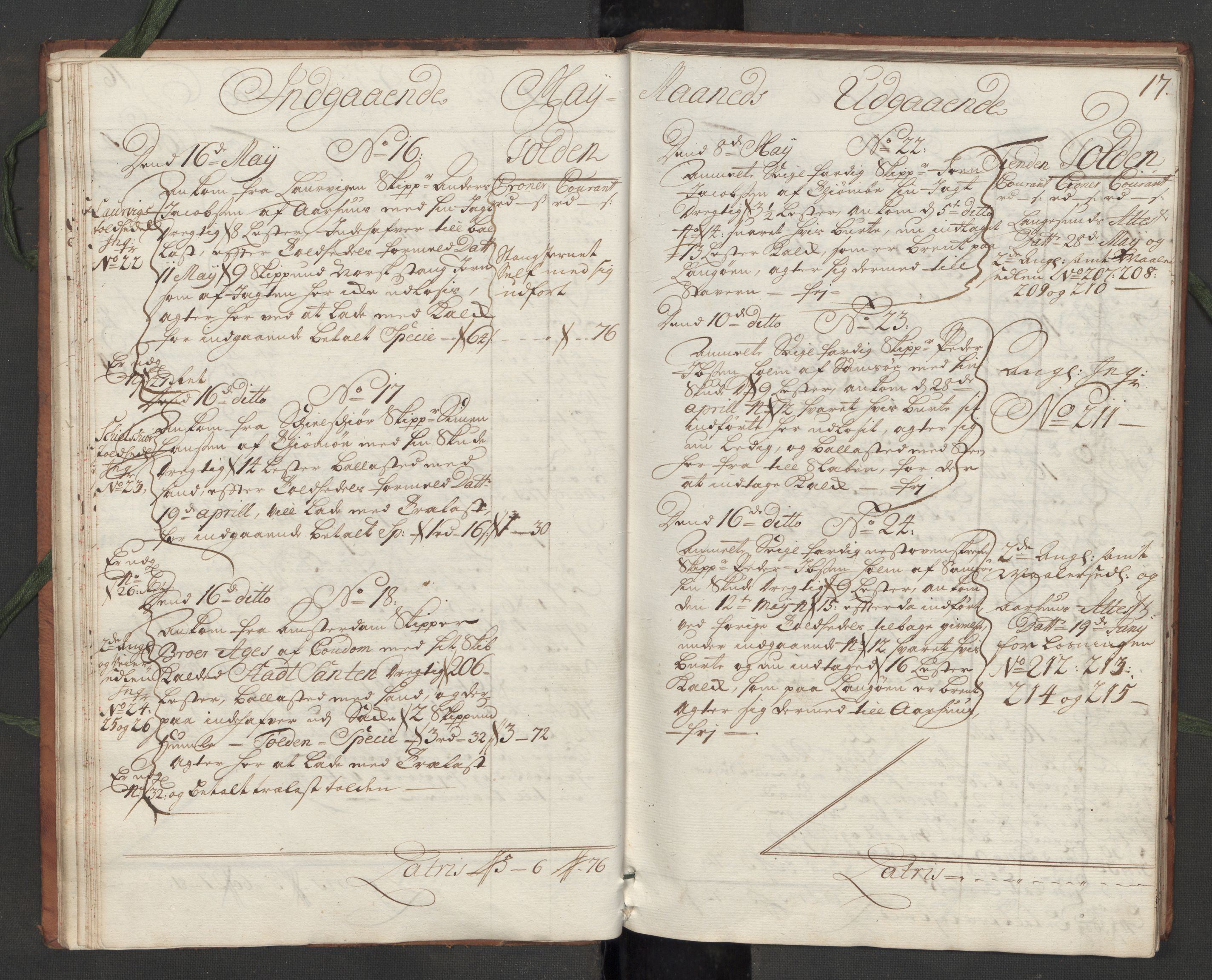 Generaltollkammeret, tollregnskaper, AV/RA-EA-5490/R09/L0007/0001: Tollregnskaper Holmestrand / Hovedtollbok, 1731, p. 16b-17a