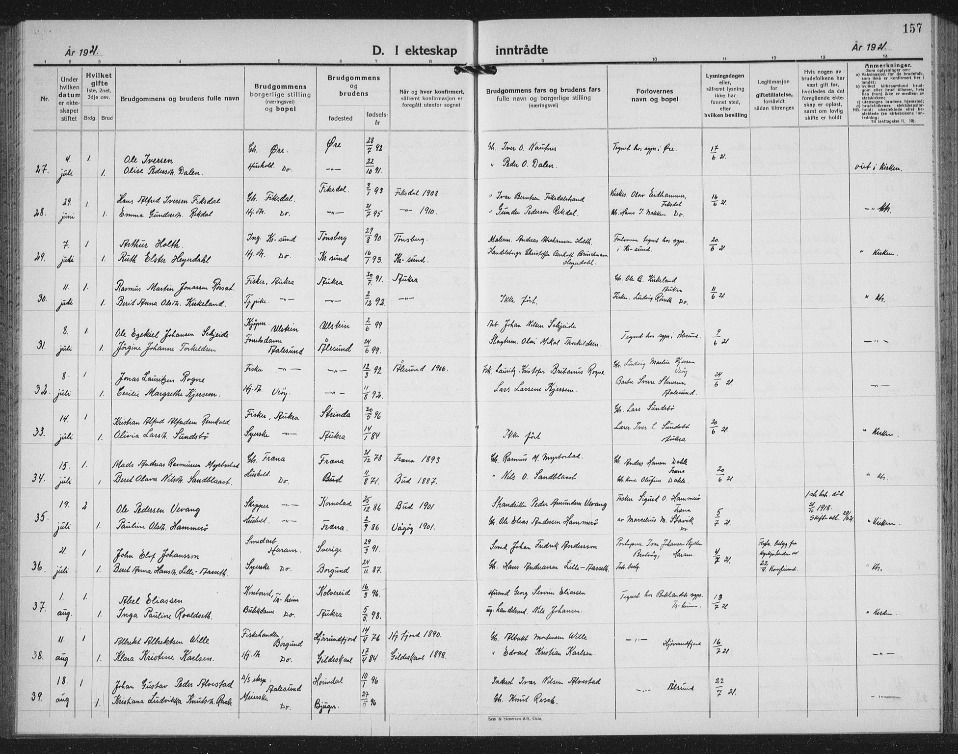 Ministerialprotokoller, klokkerbøker og fødselsregistre - Møre og Romsdal, AV/SAT-A-1454/558/L0704: Parish register (copy) no. 558C05, 1921-1942, p. 157