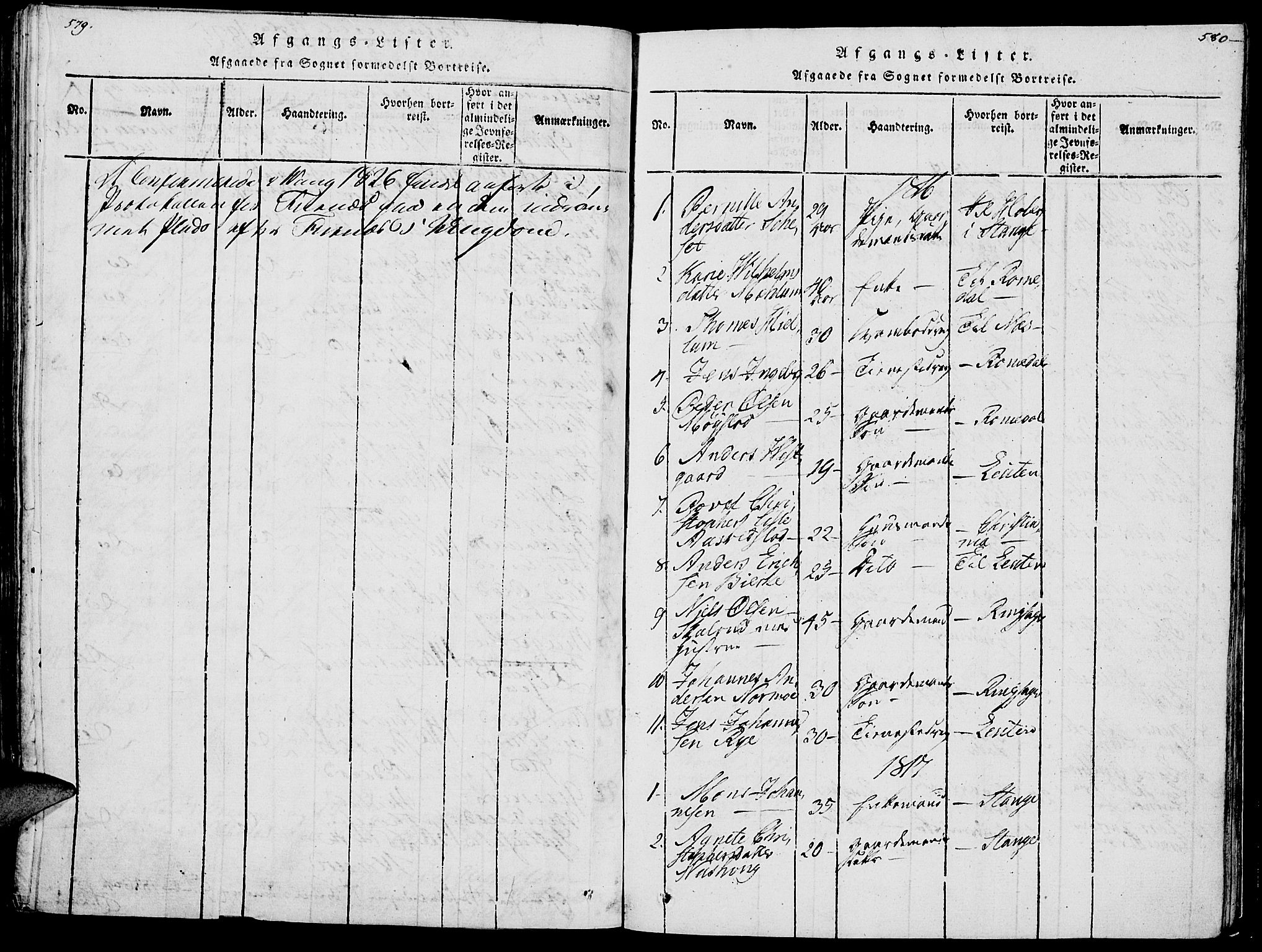 Vang prestekontor, Hedmark, SAH/PREST-008/H/Ha/Haa/L0007: Parish register (official) no. 7, 1813-1826, p. 579-580