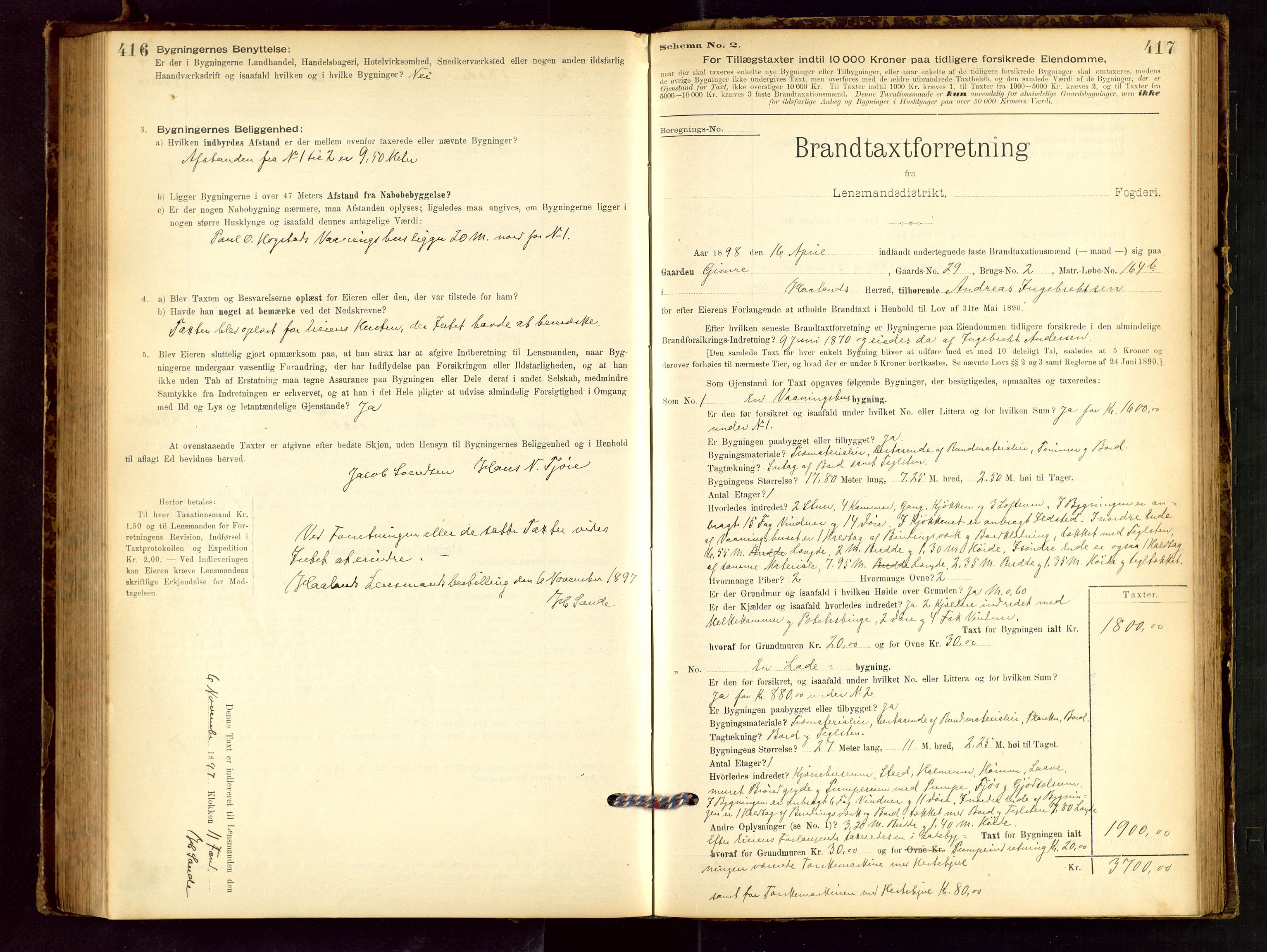 Håland lensmannskontor, SAST/A-100100/Gob/L0001: Branntakstprotokoll - skjematakst. Register i boken., 1894-1902, p. 416-417