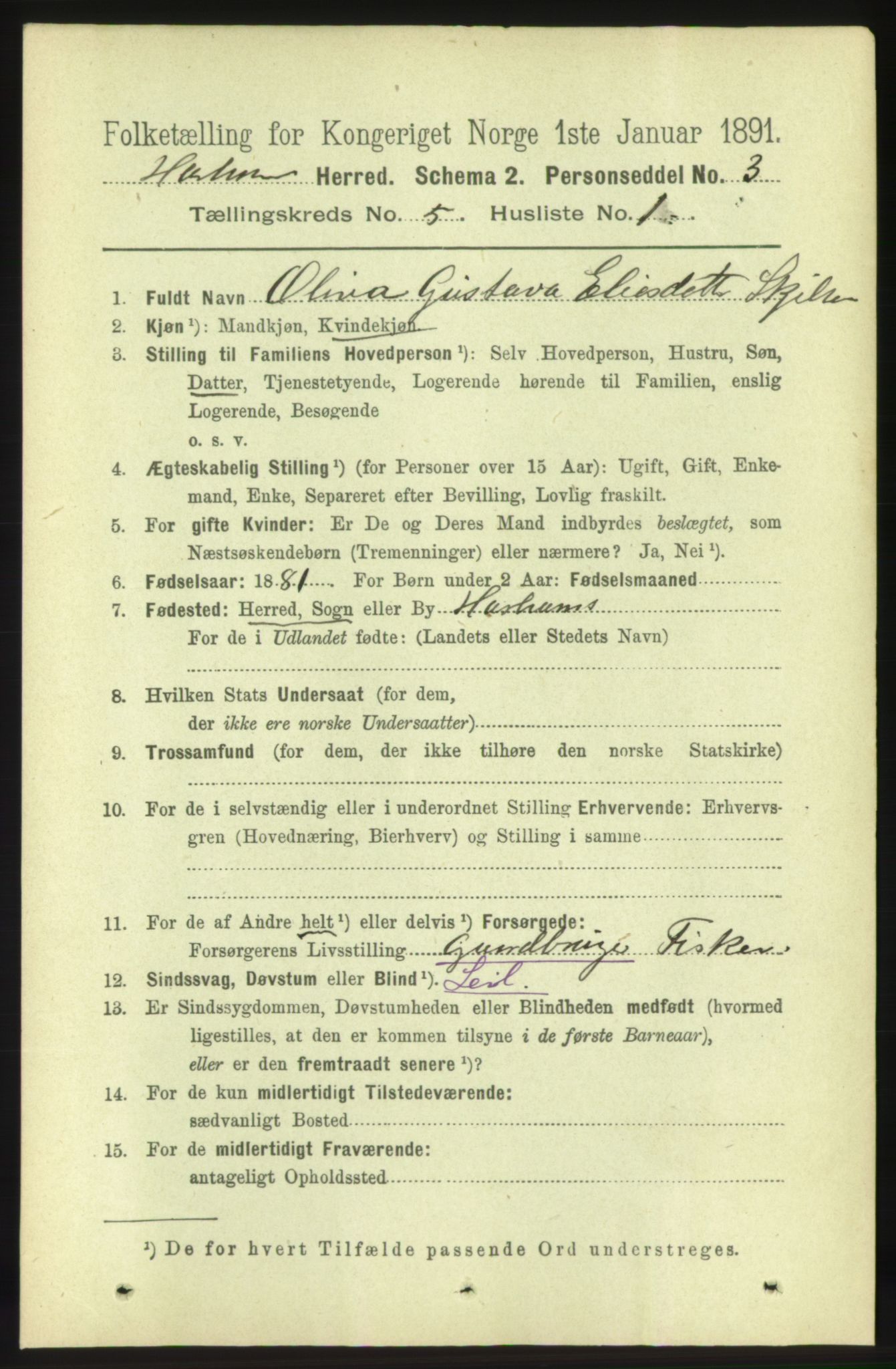 RA, 1891 census for 1534 Haram, 1891, p. 2398