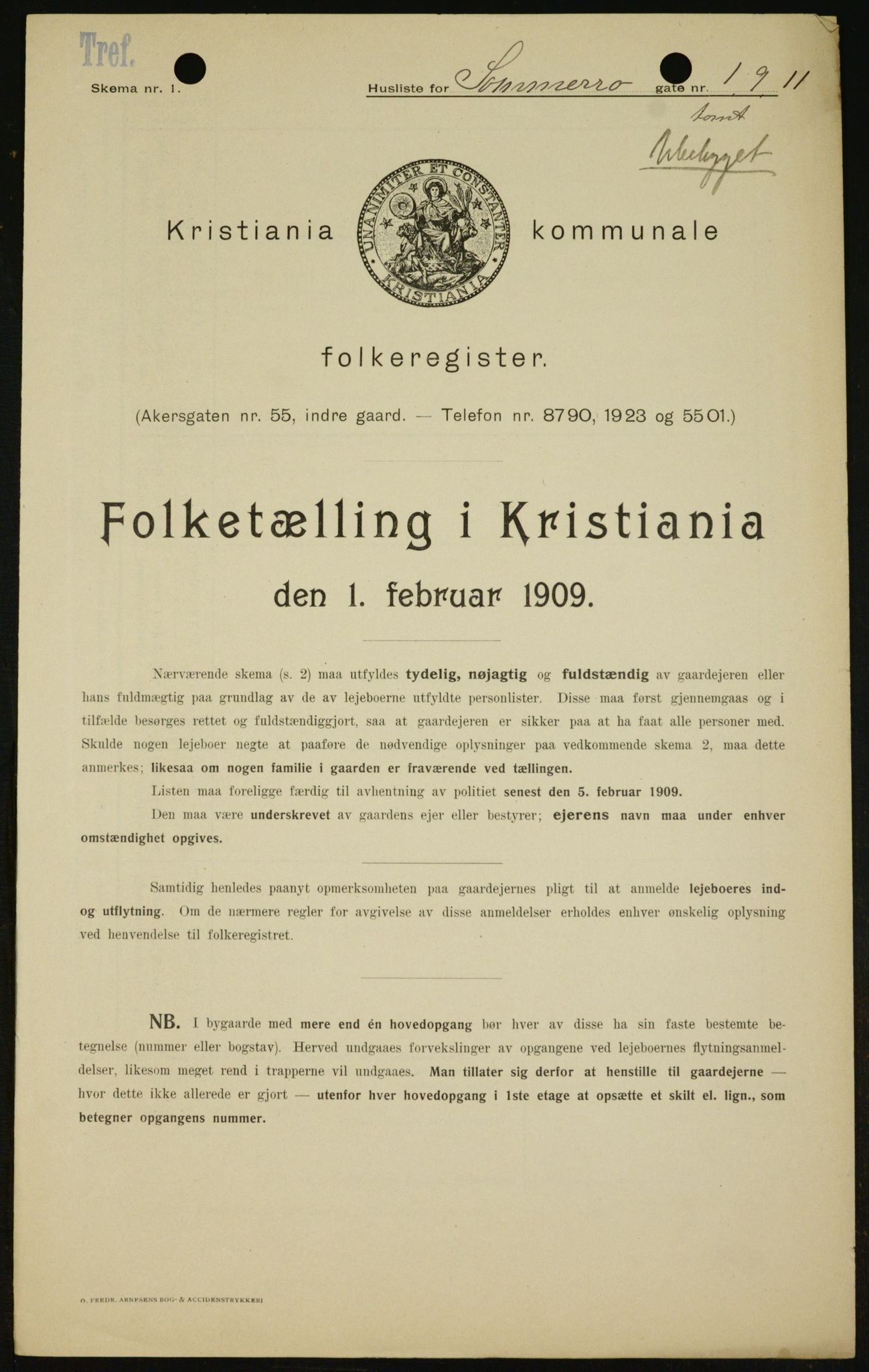 OBA, Municipal Census 1909 for Kristiania, 1909, p. 90447