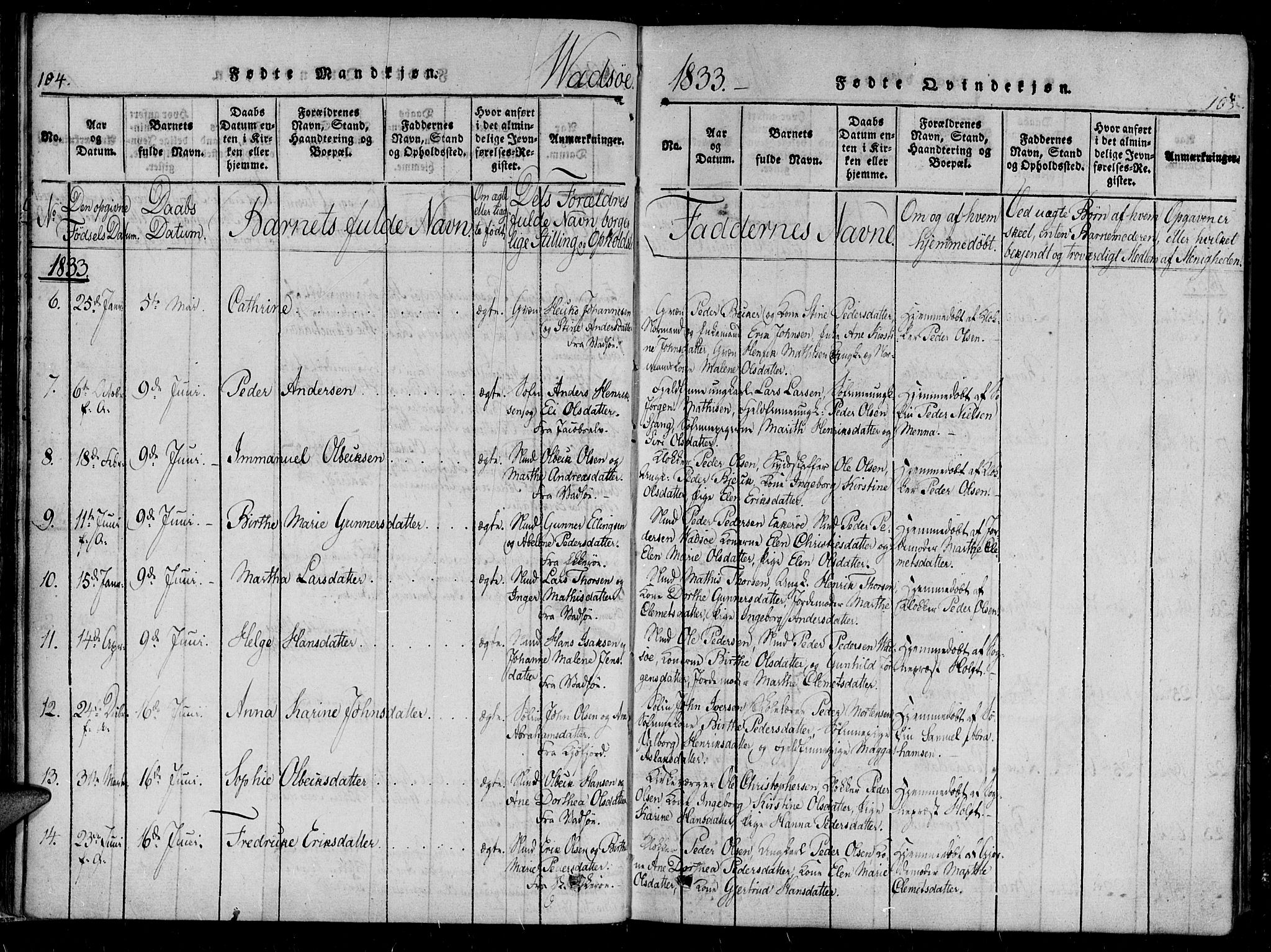 Vadsø sokneprestkontor, SATØ/S-1325/H/Ha/L0003kirke: Parish register (official) no. 3 /1, 1821-1839, p. 104-105