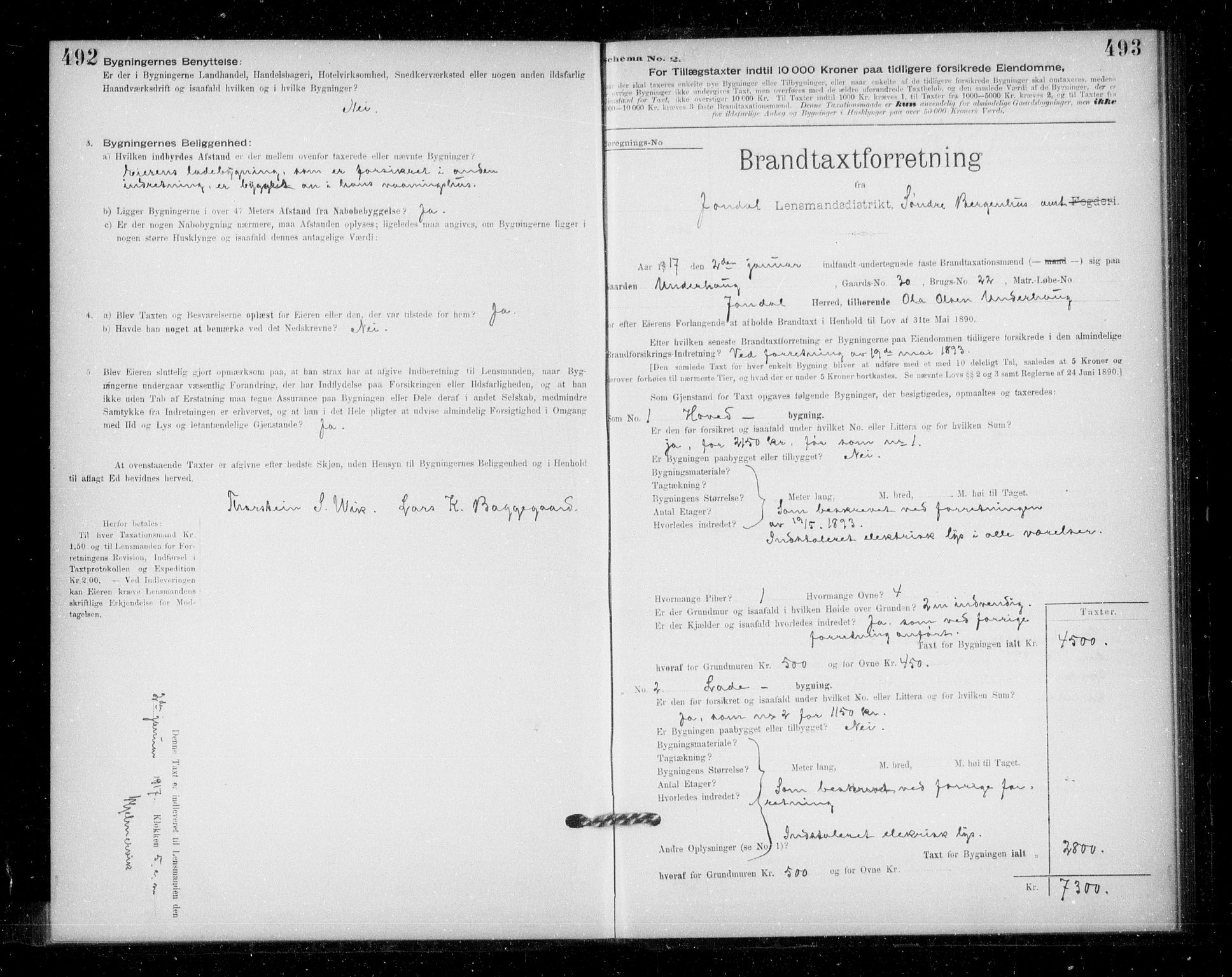 Lensmannen i Jondal, AV/SAB-A-33101/0012/L0005: Branntakstprotokoll, skjematakst, 1894-1951, p. 492-493
