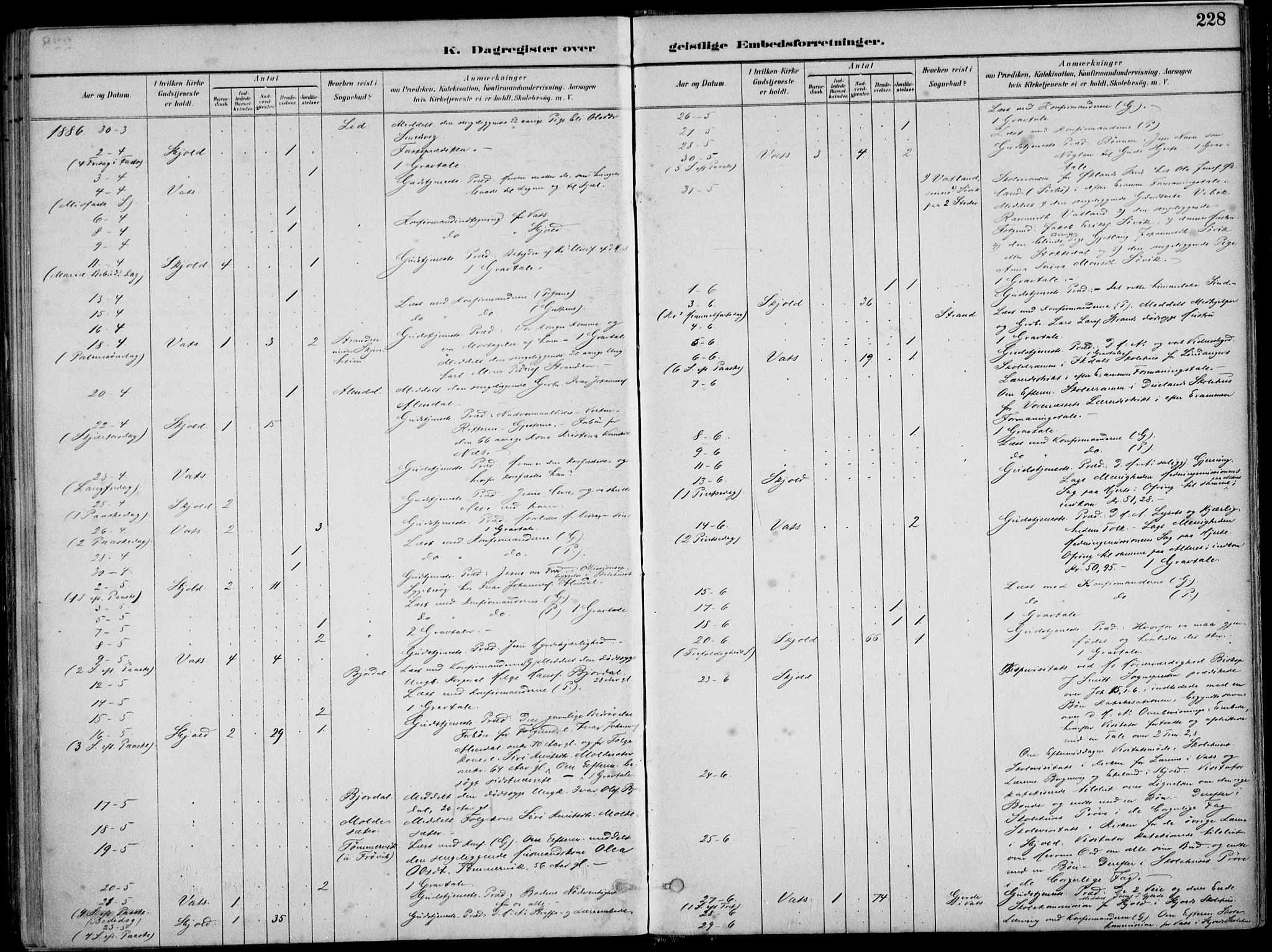 Skjold sokneprestkontor, AV/SAST-A-101847/H/Ha/Haa/L0010: Parish register (official) no. A 10, 1882-1897, p. 228