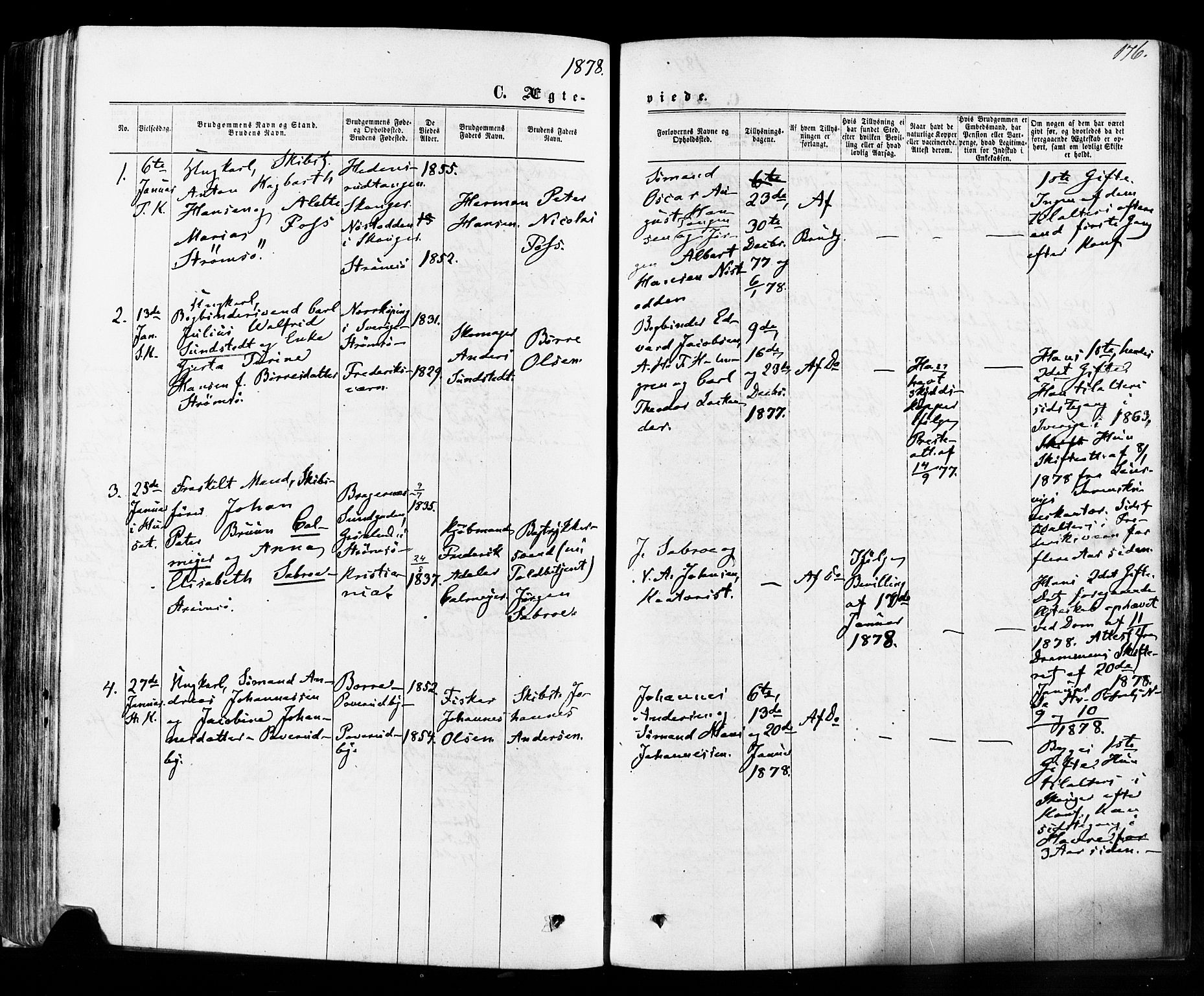 Strømsø kirkebøker, SAKO/A-246/F/Fa/L0018: Parish register (official) no. I 18, 1865-1878, p. 176