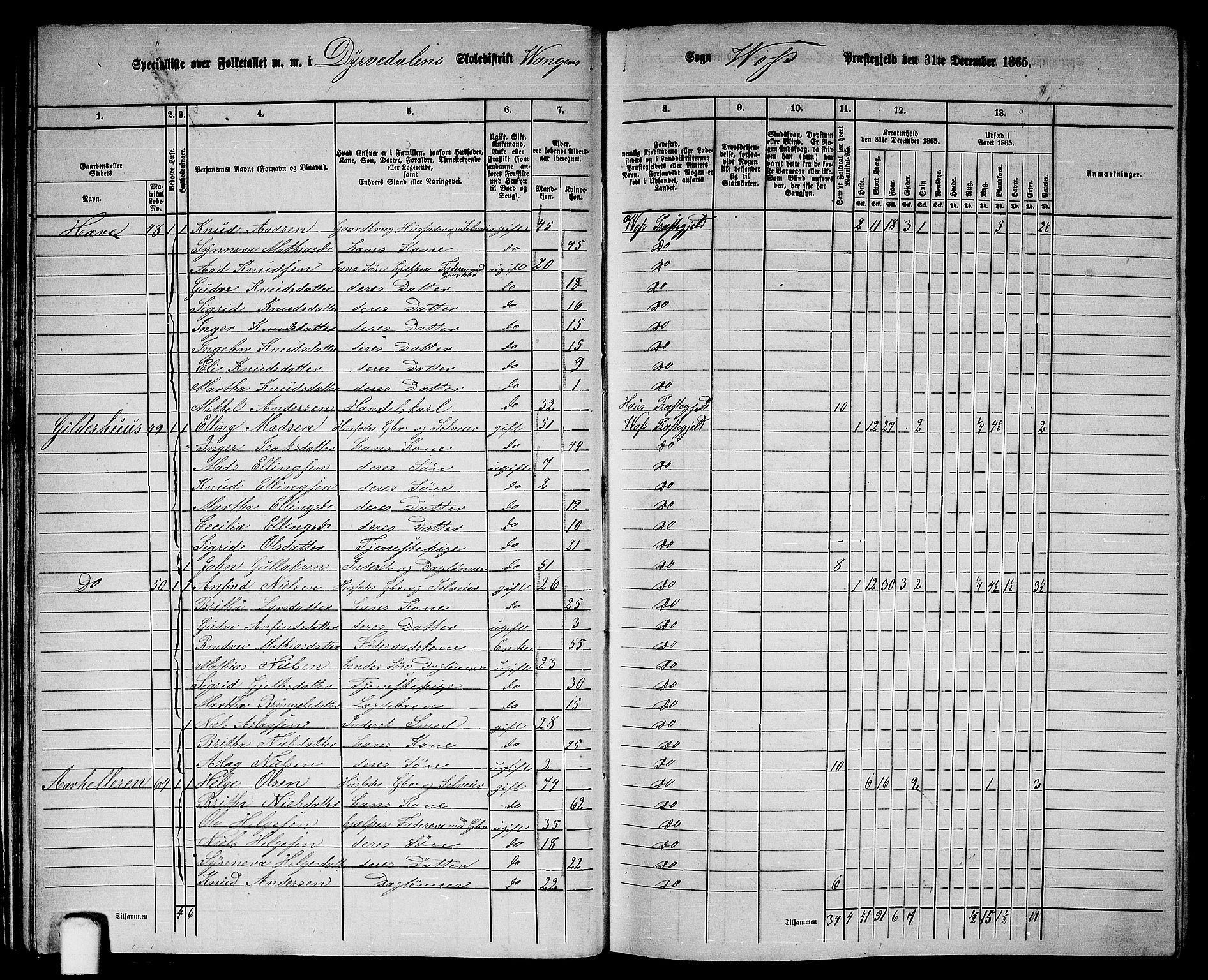 RA, 1865 census for Voss, 1865, p. 31