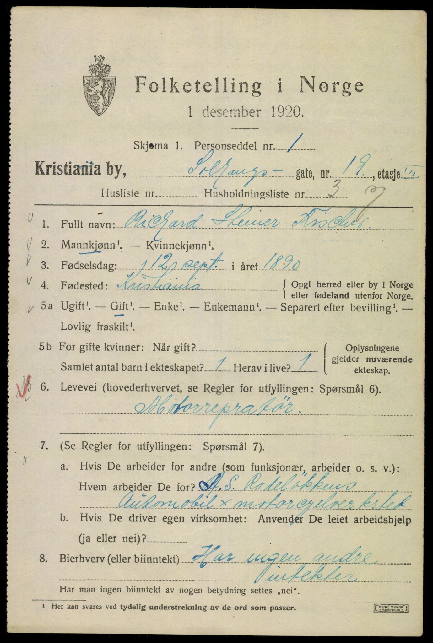 SAO, 1920 census for Kristiania, 1920, p. 527343