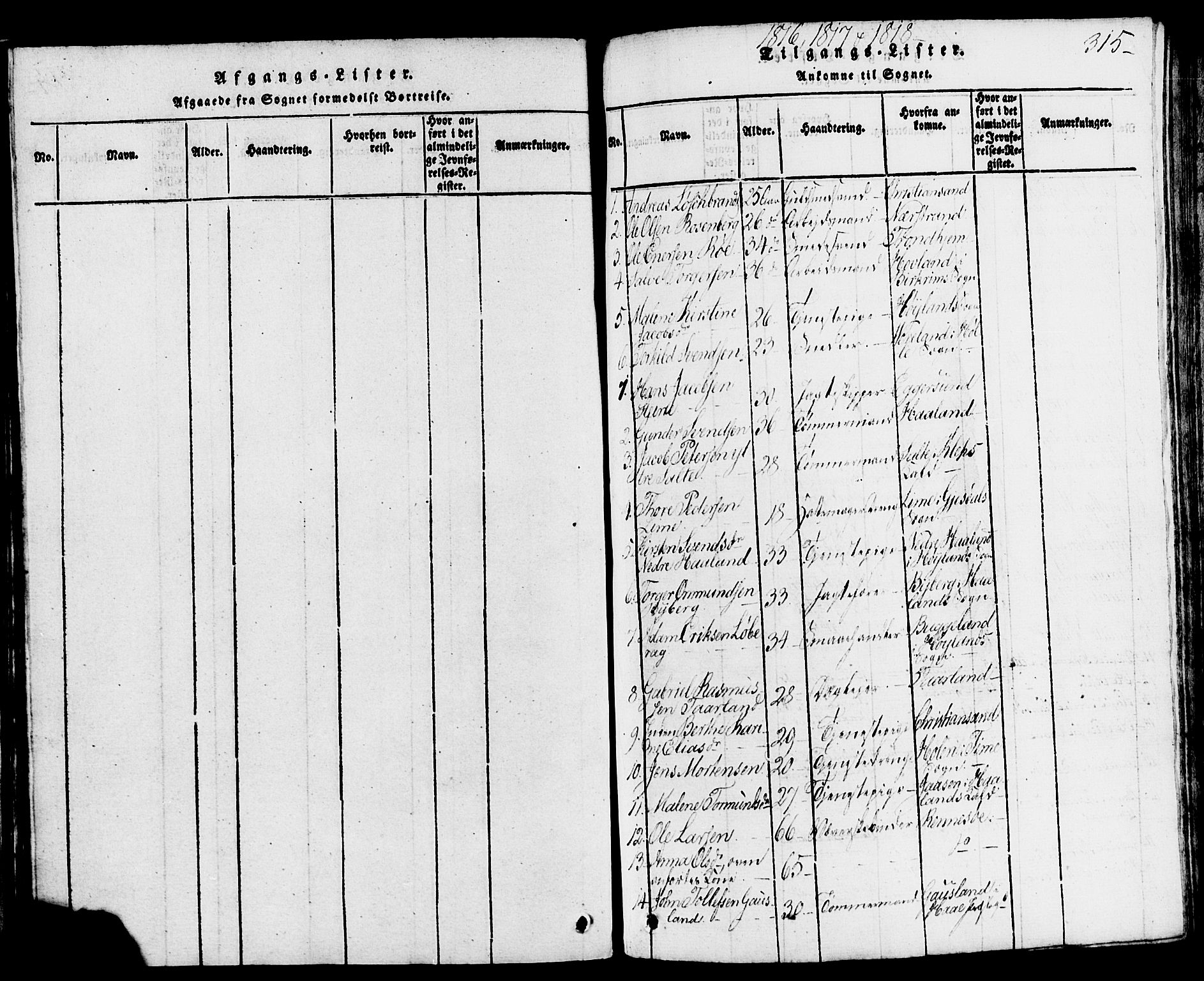 Domkirken sokneprestkontor, SAST/A-101812/001/30/30BB/L0008: Parish register (copy) no. B 8, 1816-1821, p. 315