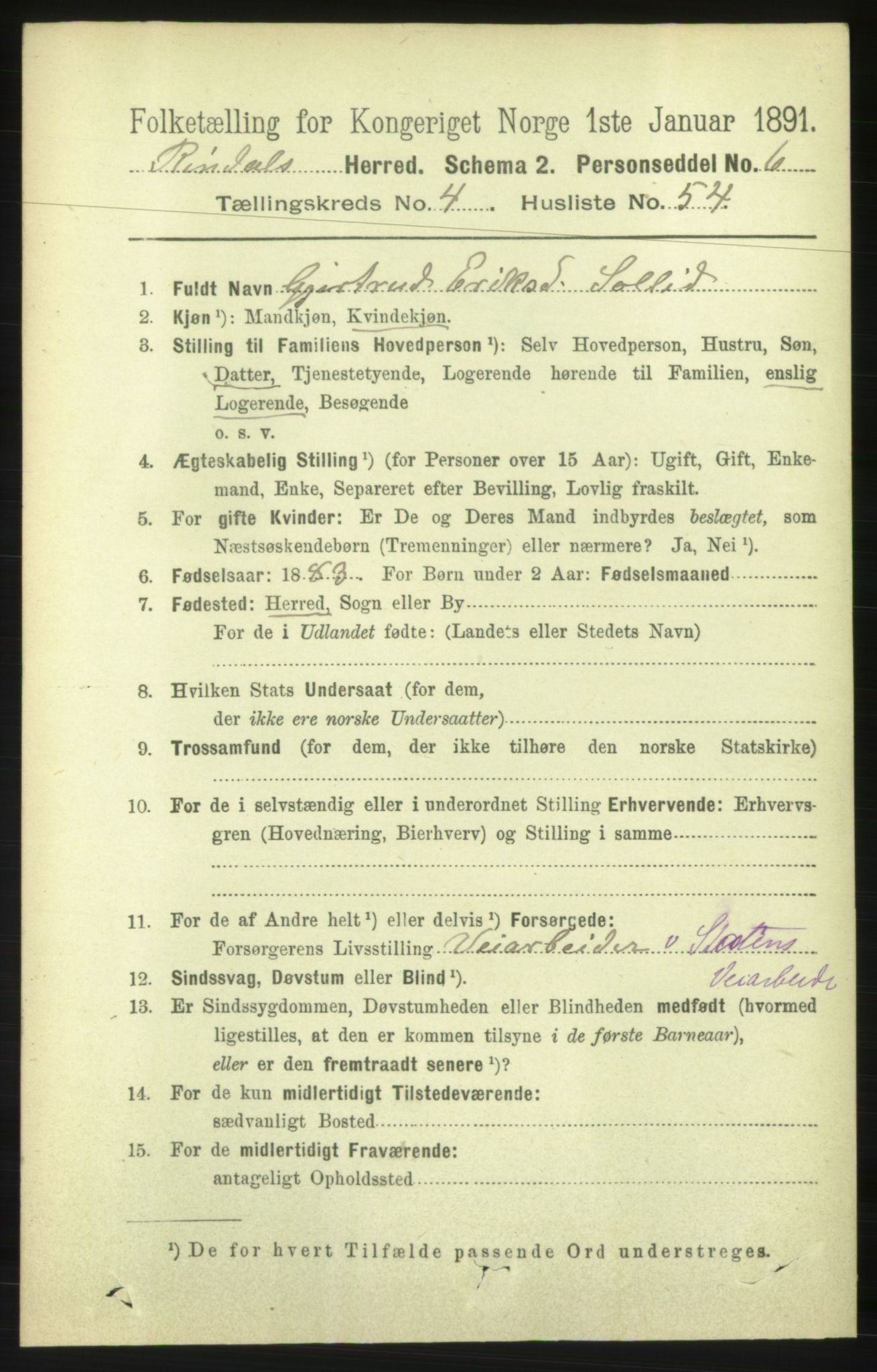 RA, 1891 census for 1567 Rindal, 1891, p. 1559