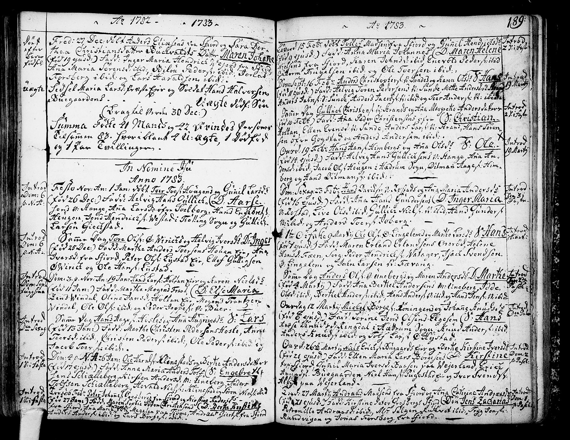 Sandar kirkebøker, SAKO/A-243/F/Fa/L0002: Parish register (official) no. 2, 1733-1788, p. 189