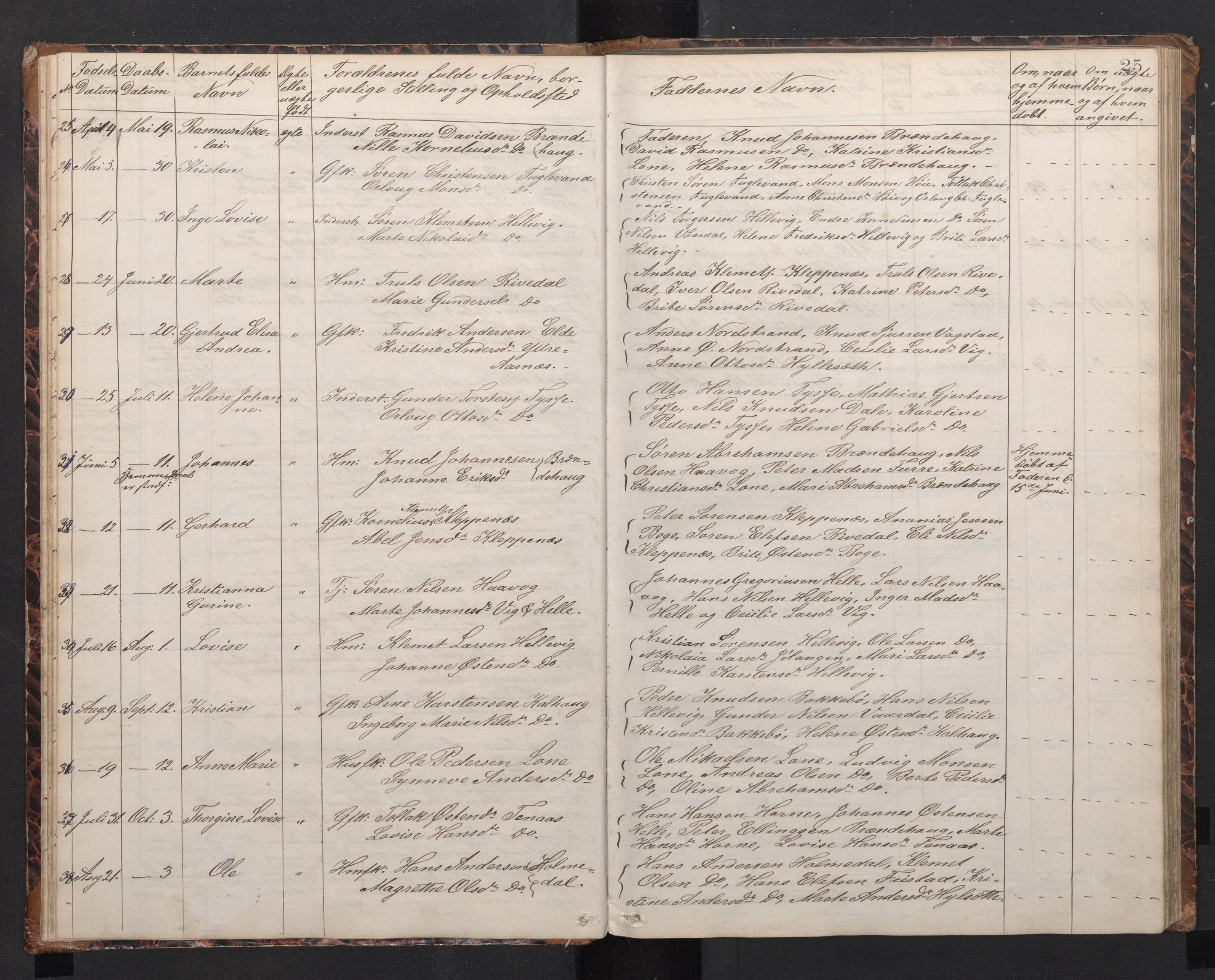 Fjaler sokneprestembete, SAB/A-79801/H/Hab/Habb/L0001: Parish register (copy) no. B 1, 1865-1894, p. 24b-25a
