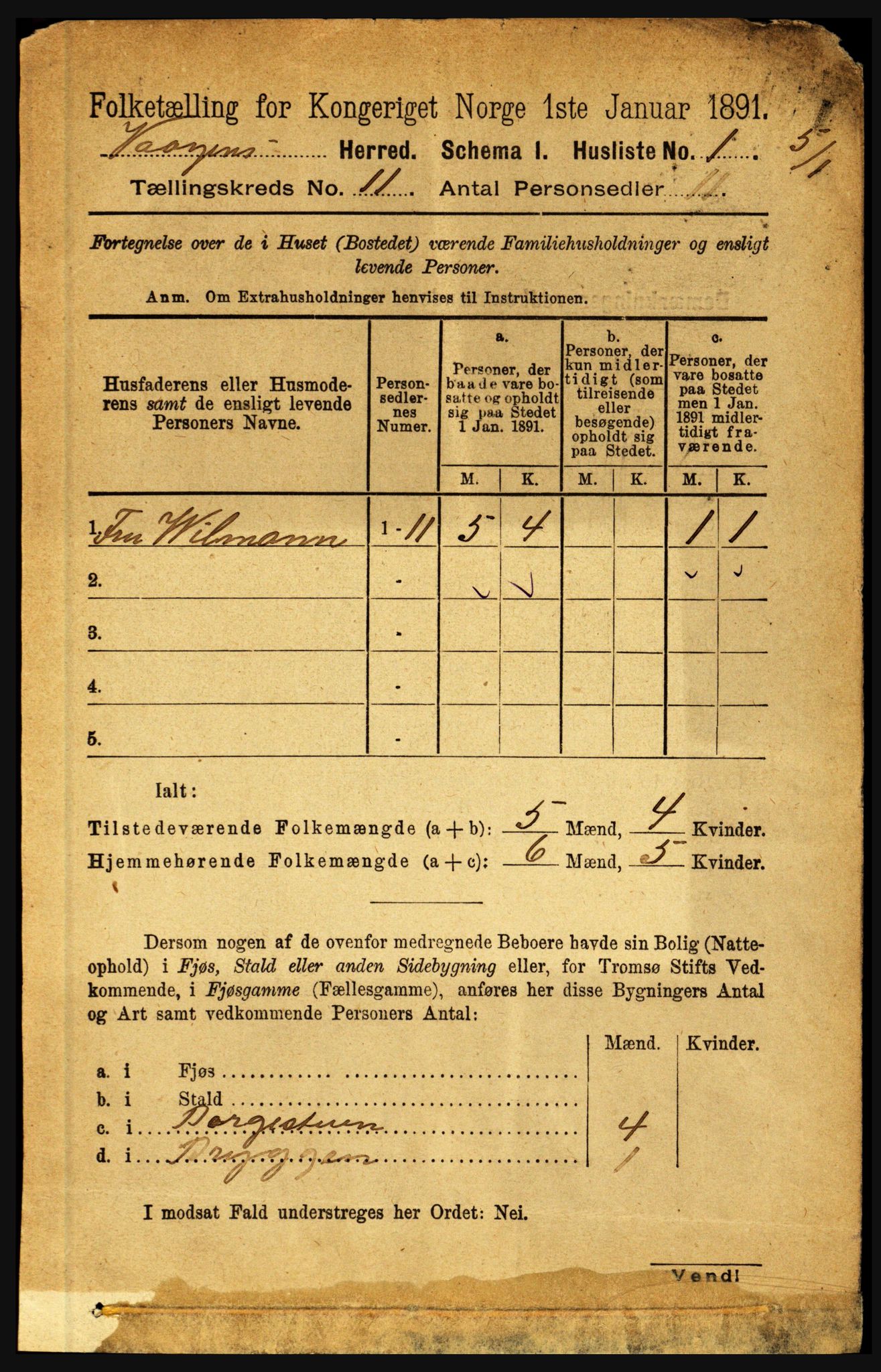 RA, 1891 census for 1865 Vågan, 1891, p. 2710