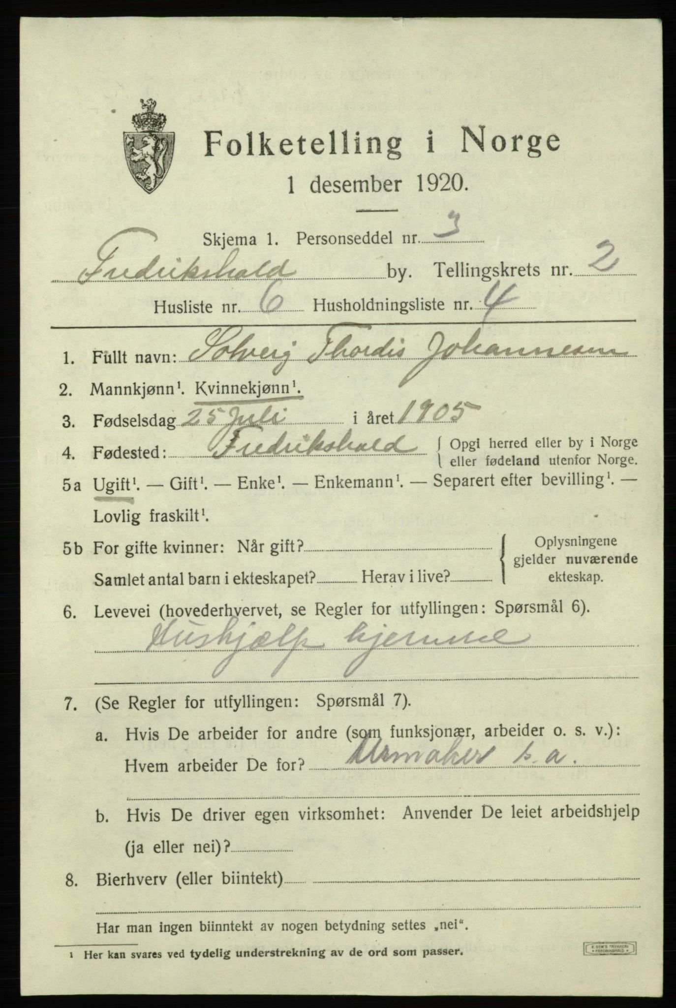 SAO, 1920 census for Fredrikshald, 1920, p. 9360