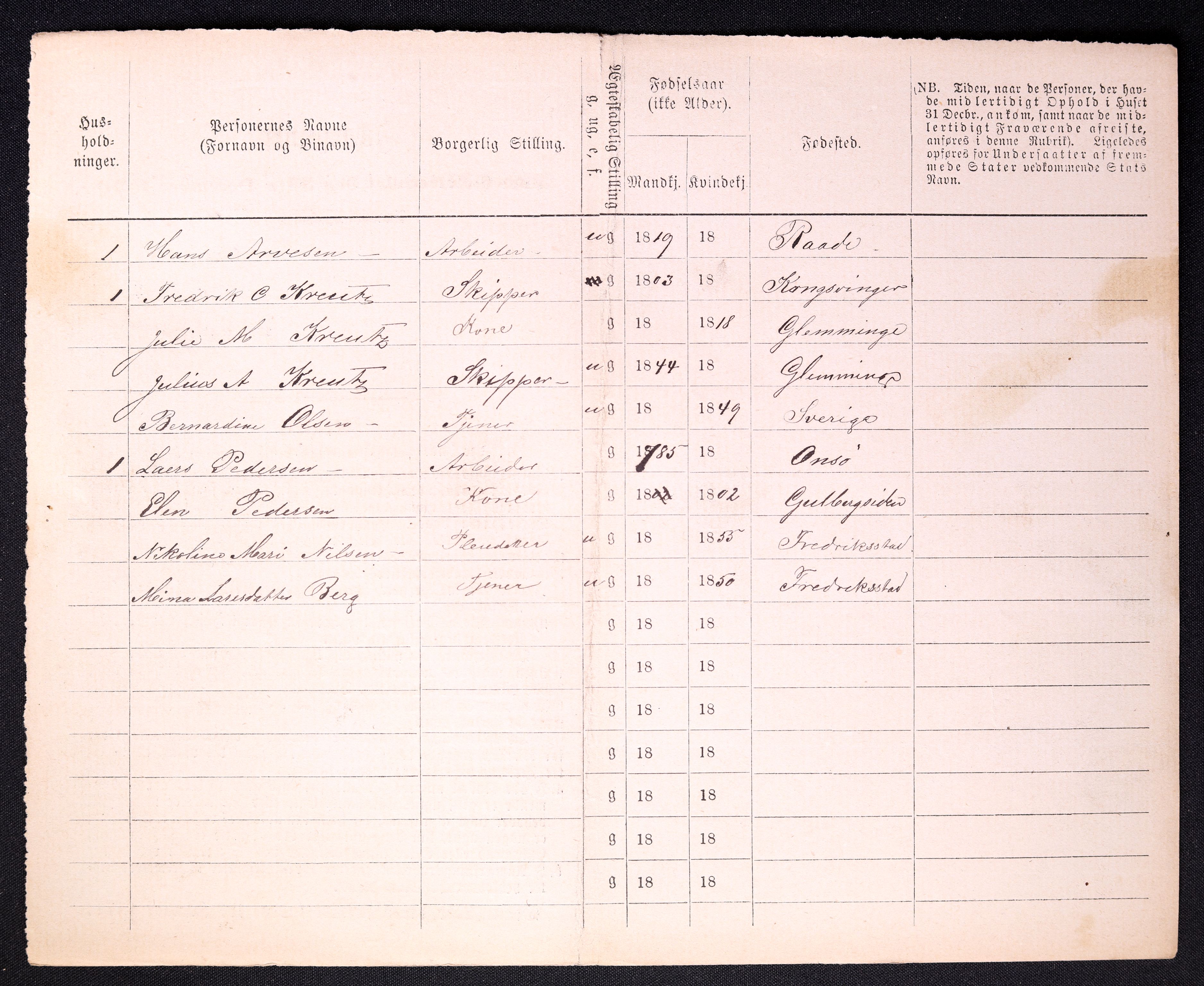 RA, 1870 census for 0103 Fredrikstad, 1870, p. 1496