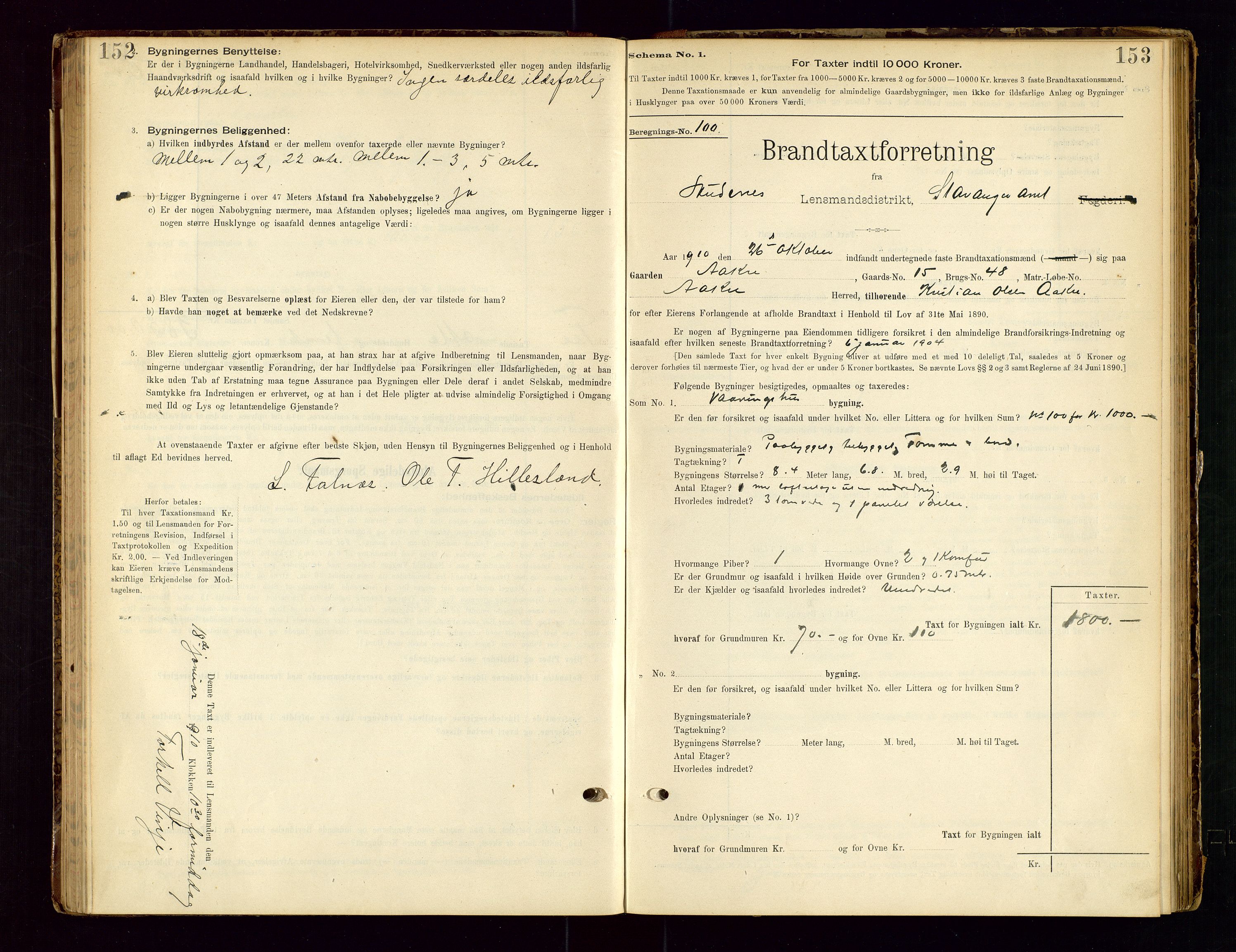 Skudenes lensmannskontor, SAST/A-100444/Gob/L0001: "Brandtaxationsprotokoll", 1895-1924, p. 152-153