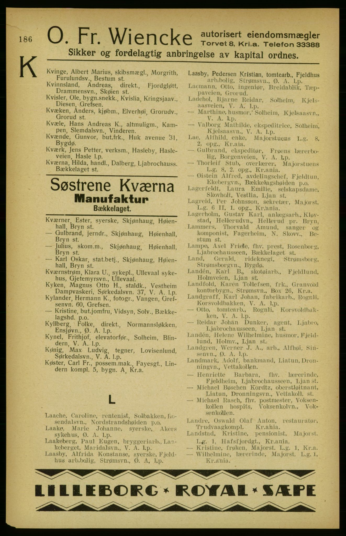 Aker adressebok/adressekalender, PUBL/001/A/002: Akers adressekalender, 1922, p. 186