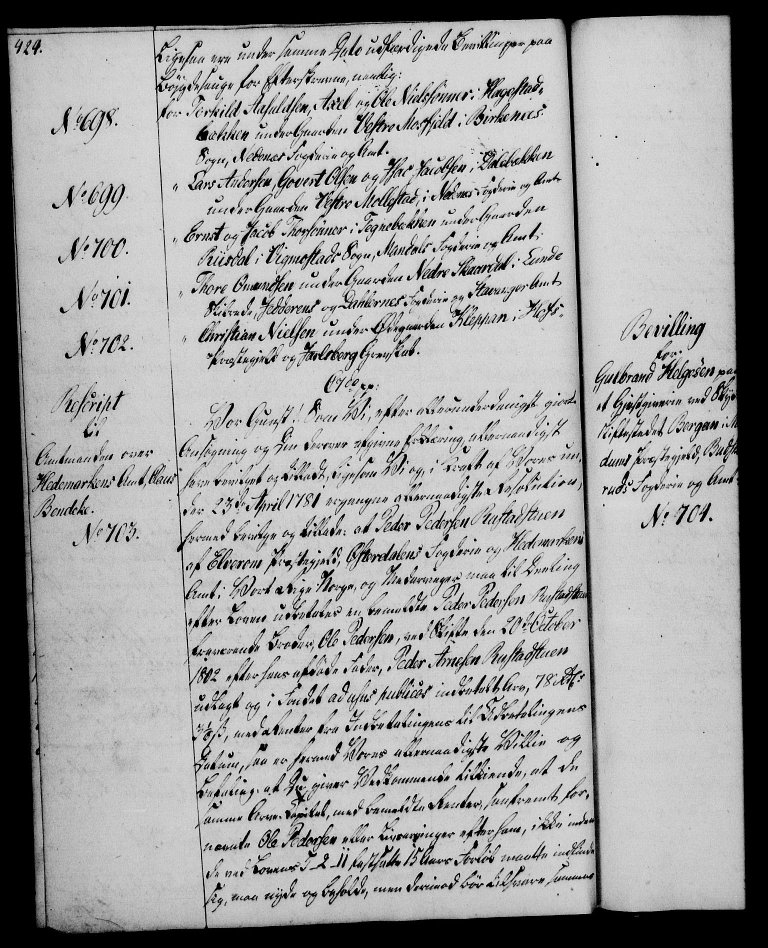 Rentekammeret, Kammerkanselliet, AV/RA-EA-3111/G/Gg/Gga/L0018: Norsk ekspedisjonsprotokoll med register (merket RK 53.18), 1804-1806, p. 424