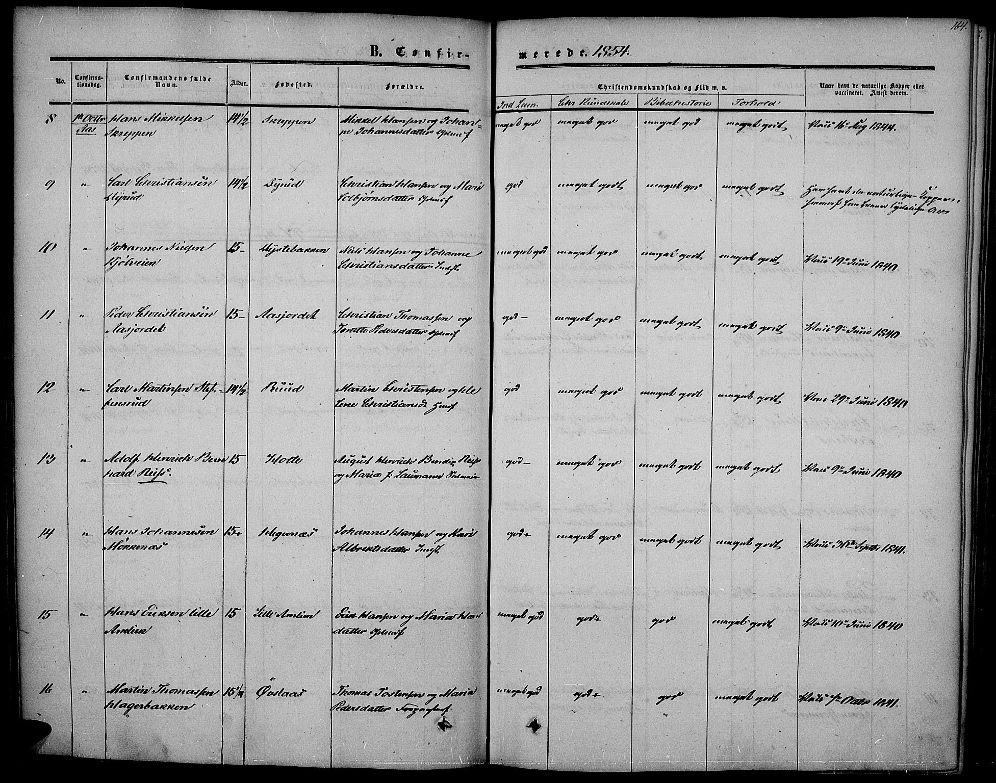 Vestre Toten prestekontor, SAH/PREST-108/H/Ha/Haa/L0005: Parish register (official) no. 5, 1850-1855, p. 164