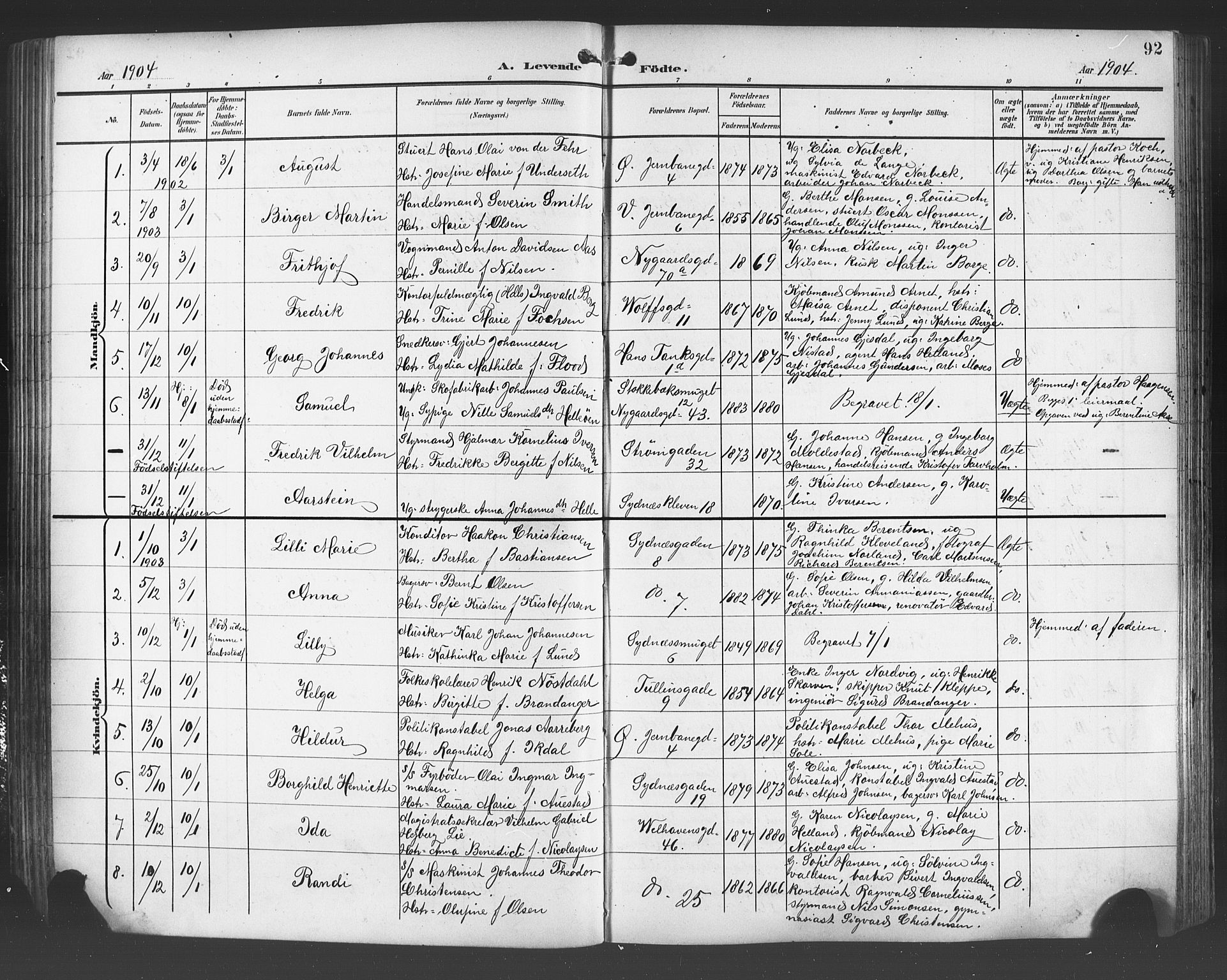 Johanneskirken sokneprestembete, AV/SAB-A-76001/H/Hab: Parish register (copy) no. A 2, 1900-1912, p. 92