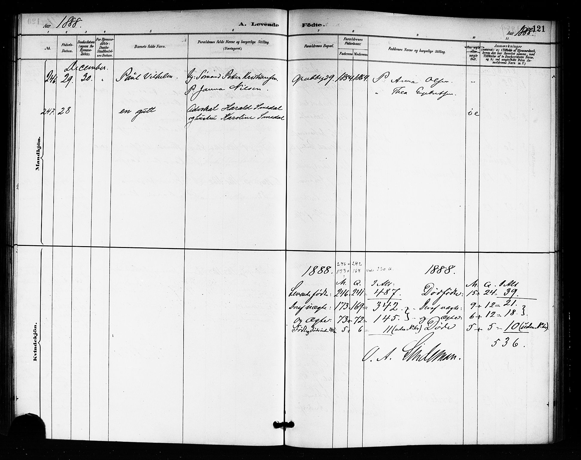 Rikshospitalet prestekontor Kirkebøker, AV/SAO-A-10309b/F/L0007: Parish register (official) no. 7, 1885-1890, p. 121