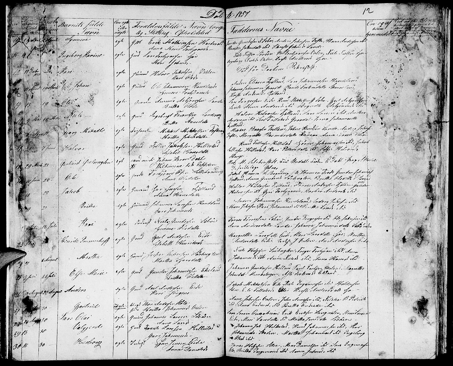 Fjelberg sokneprestembete, SAB/A-75201/H/Hab: Parish register (copy) no. B 2, 1854-1868, p. 12