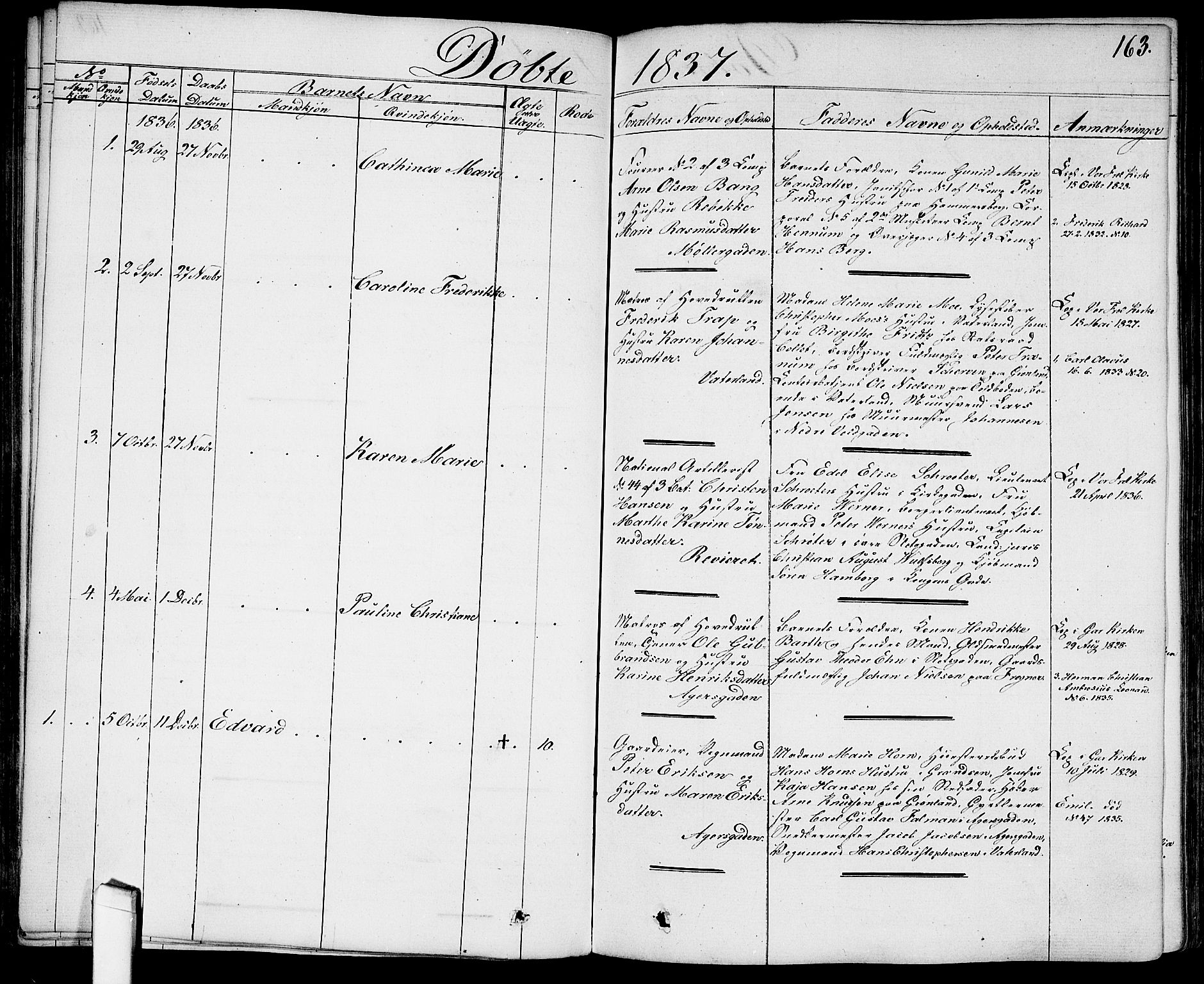 Garnisonsmenigheten Kirkebøker, SAO/A-10846/G/Ga/L0004: Parish register (copy) no. 4, 1828-1840, p. 163