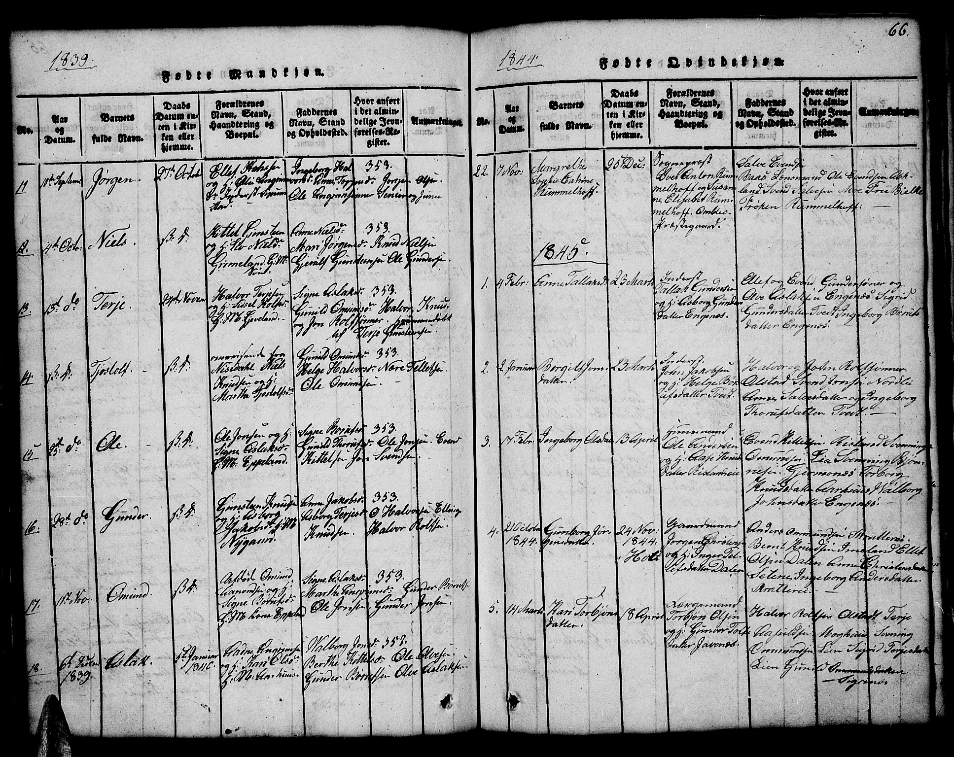 Åmli sokneprestkontor, AV/SAK-1111-0050/F/Fb/Fbc/L0001: Parish register (copy) no. B 1, 1816-1867, p. 66