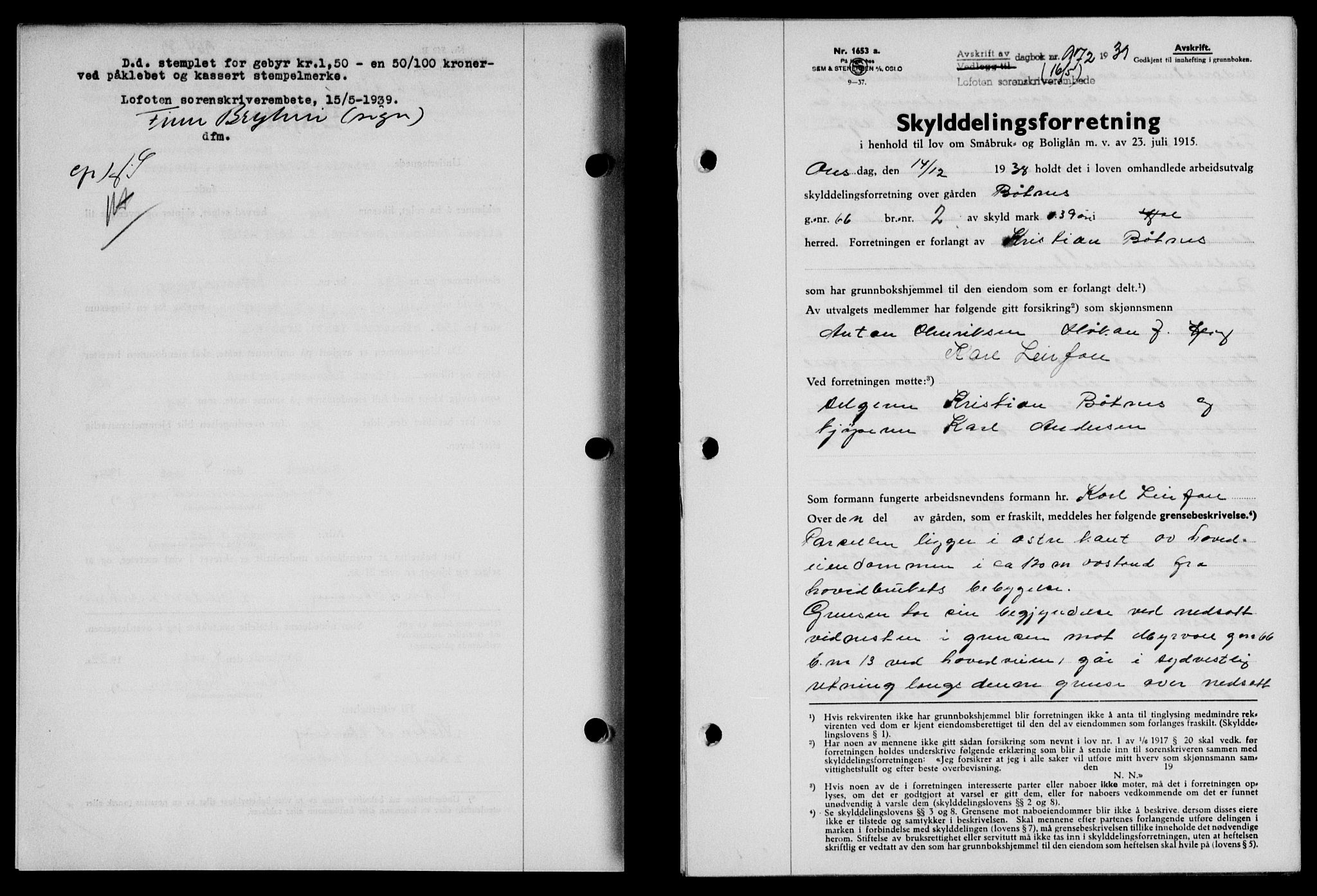 Lofoten sorenskriveri, SAT/A-0017/1/2/2C/L0005a: Mortgage book no. 5a, 1939-1939, Diary no: : 972/1939