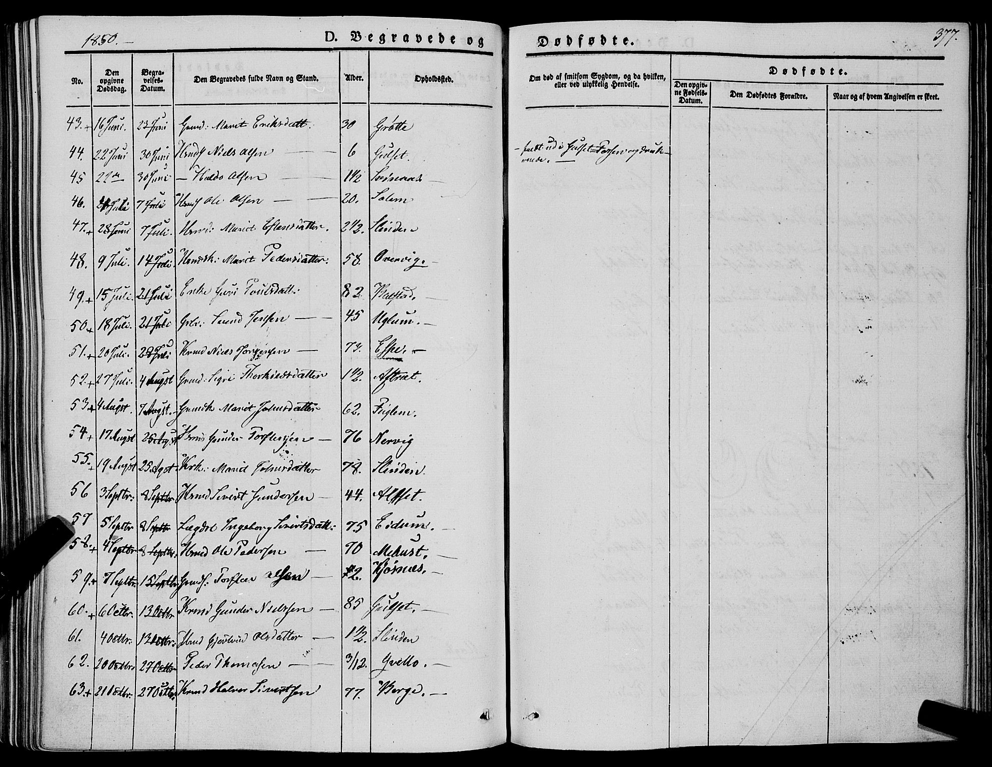 Ministerialprotokoller, klokkerbøker og fødselsregistre - Sør-Trøndelag, AV/SAT-A-1456/695/L1145: Parish register (official) no. 695A06 /1, 1843-1859, p. 377