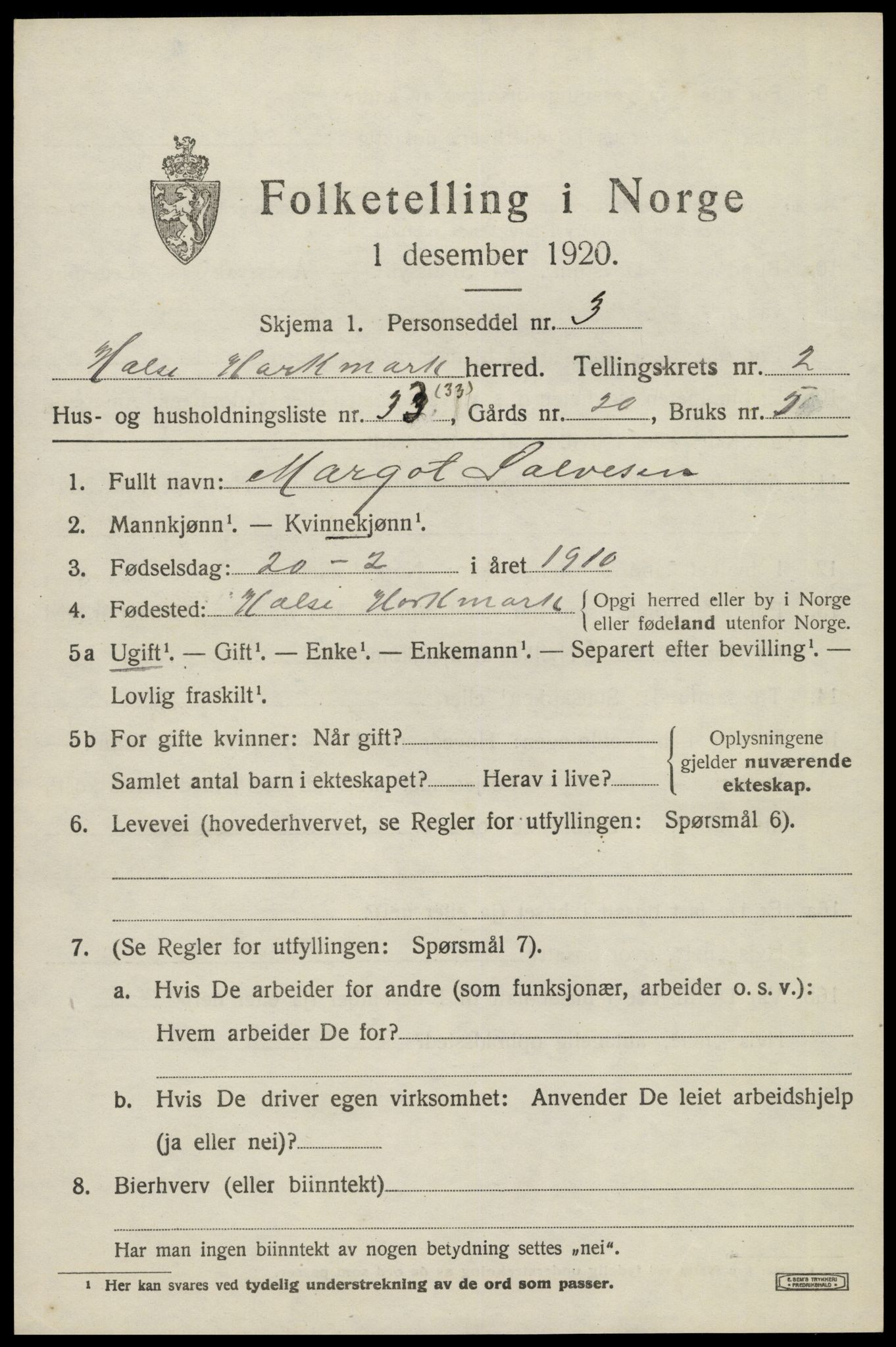 SAK, 1920 census for Halse og Harkmark, 1920, p. 2379