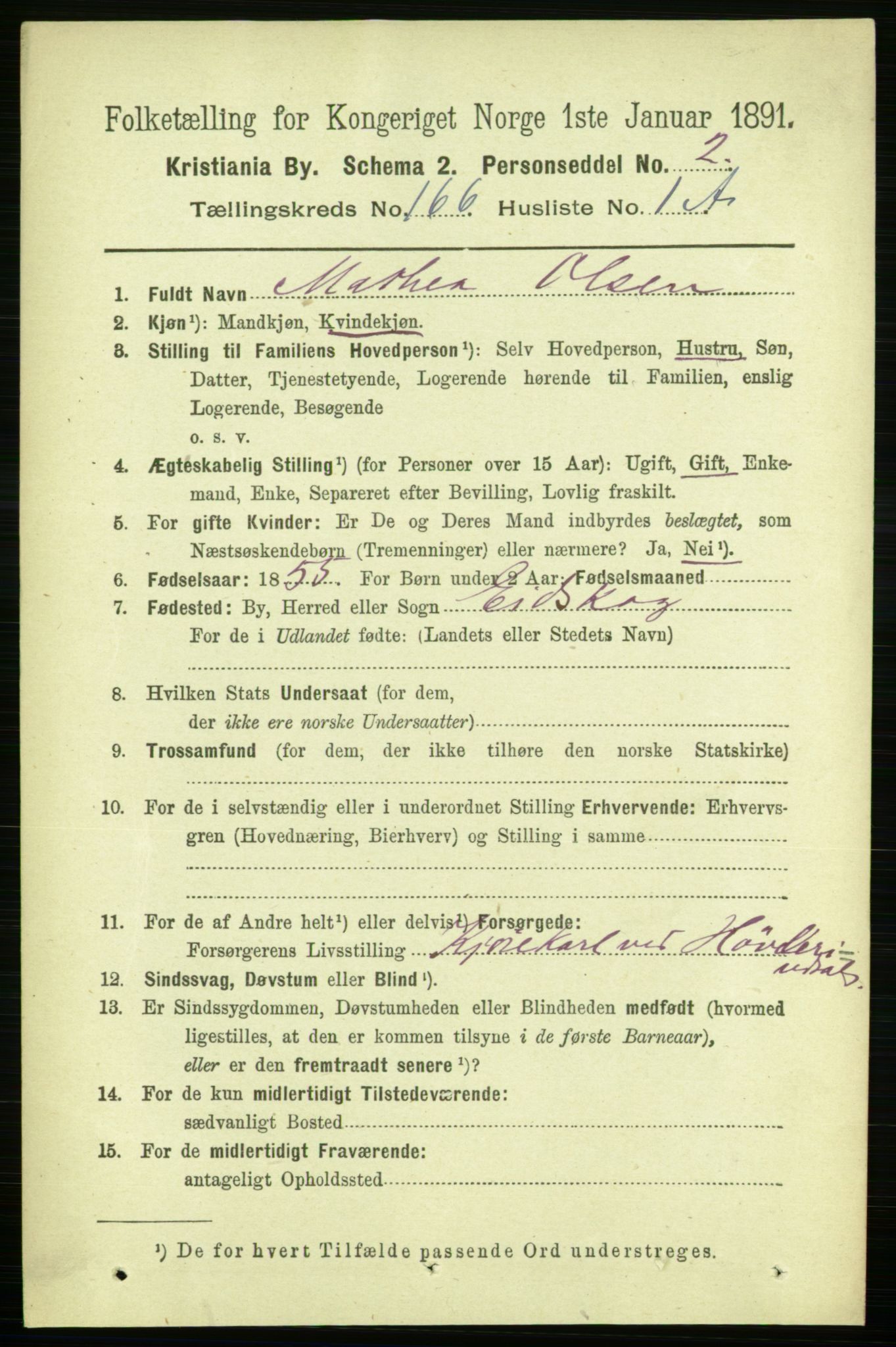 RA, 1891 census for 0301 Kristiania, 1891, p. 96111