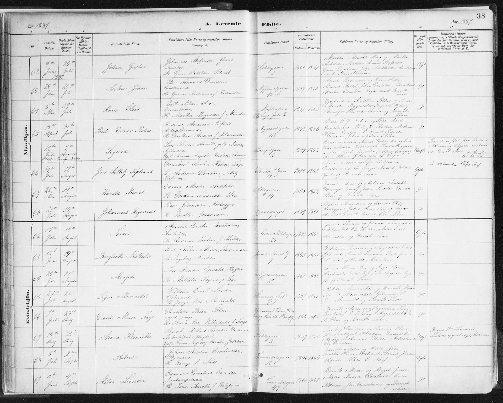 Johanneskirken sokneprestembete, SAB/A-76001/H/Haa/L0001: Parish register (official) no. A 1, 1885-1900, p. 38