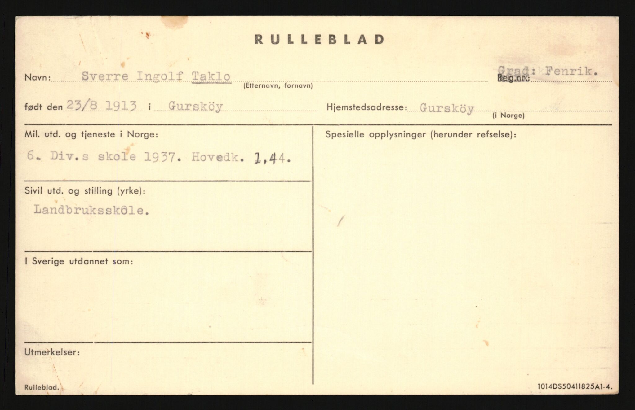 Forsvaret, Sør-Hålogaland landforsvar, AV/RA-RAFA-2552/P/Pa/L0302: Personellmapper for slettet personell, yrkesbefal og vernepliktig befal, født 1913-1916, 1932-1976, p. 151