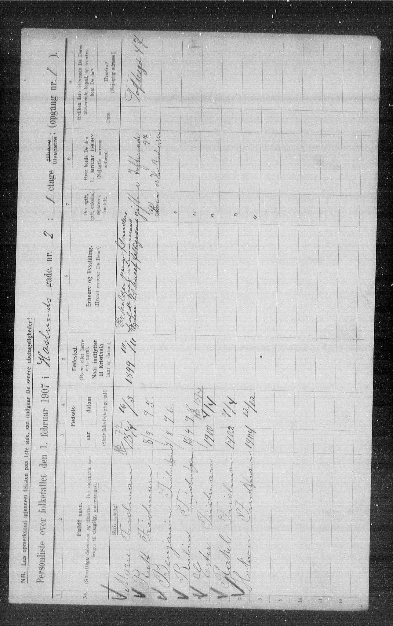 OBA, Municipal Census 1907 for Kristiania, 1907, p. 18078