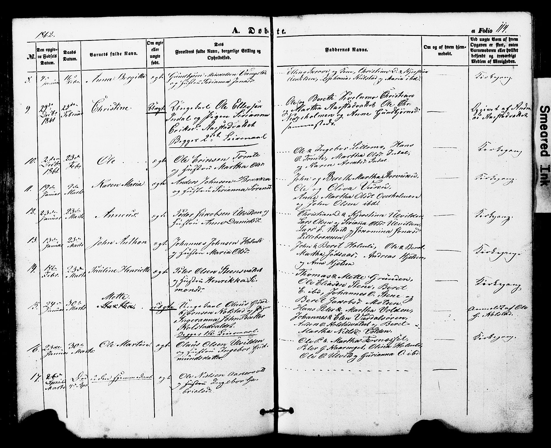 Ministerialprotokoller, klokkerbøker og fødselsregistre - Nord-Trøndelag, SAT/A-1458/724/L0268: Parish register (copy) no. 724C04, 1846-1878, p. 114