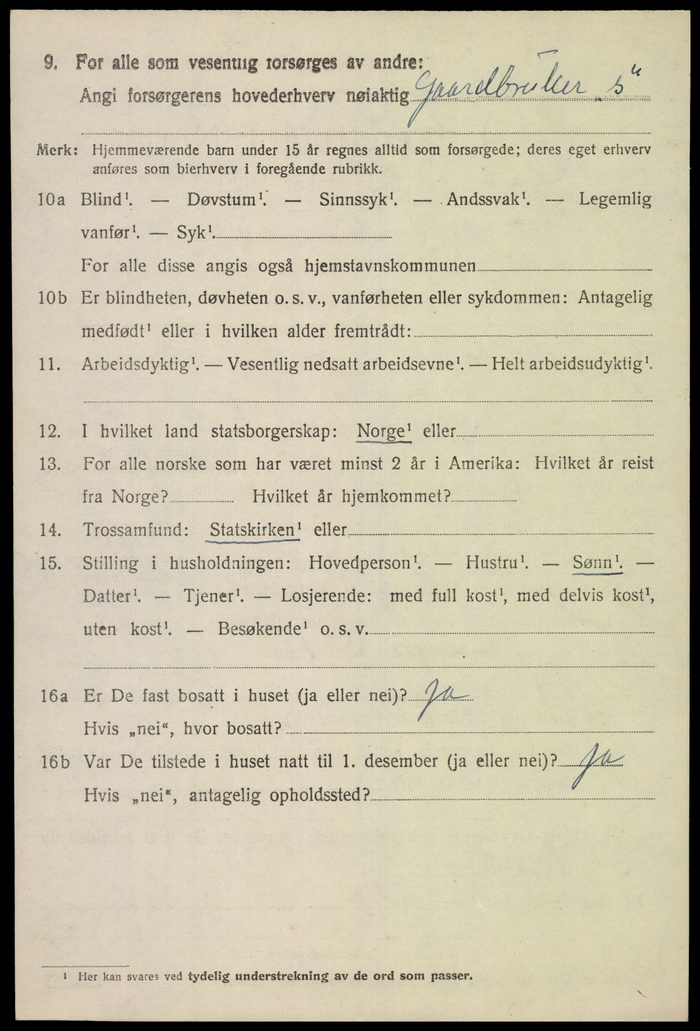 SAK, 1920 census for Bjelland, 1920, p. 1808