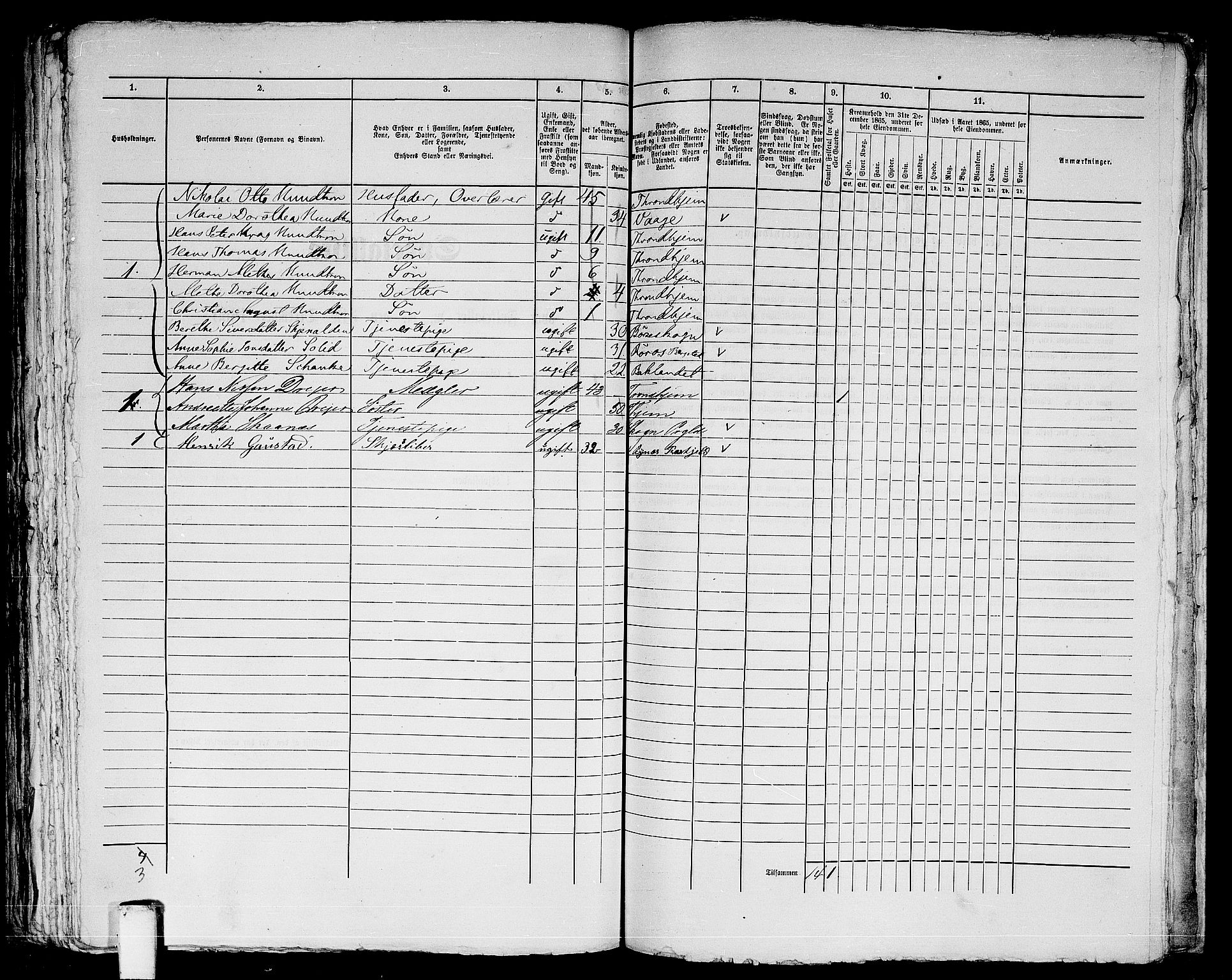 RA, 1865 census for Trondheim, 1865, p. 850