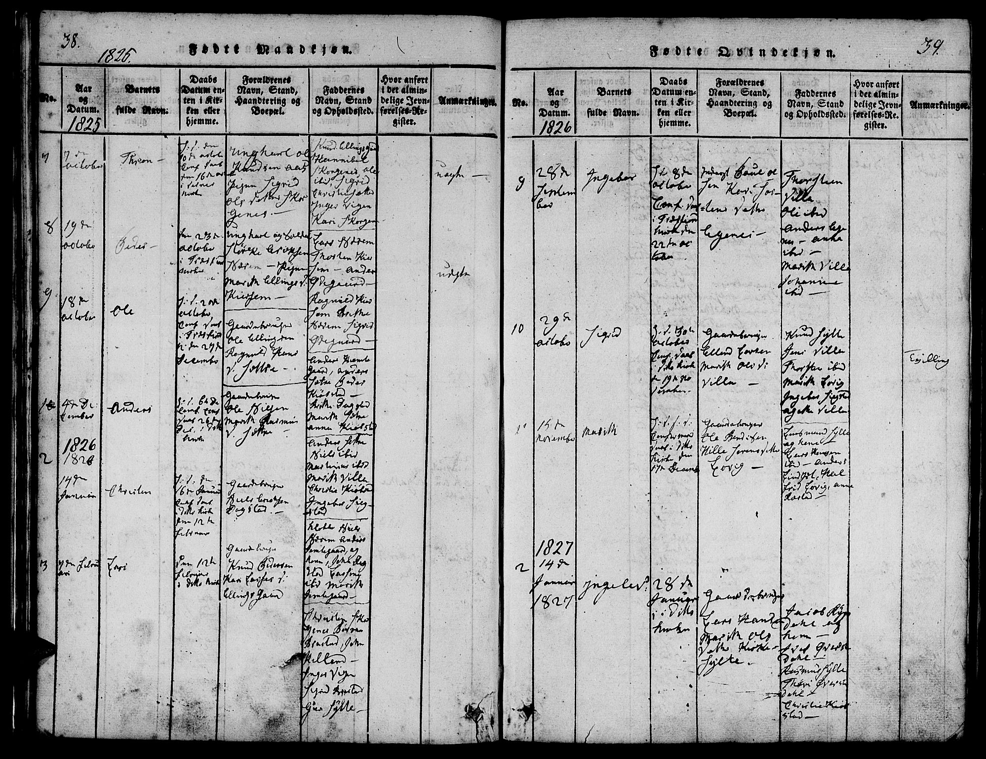 Ministerialprotokoller, klokkerbøker og fødselsregistre - Møre og Romsdal, AV/SAT-A-1454/541/L0544: Parish register (official) no. 541A01, 1818-1847, p. 38-39