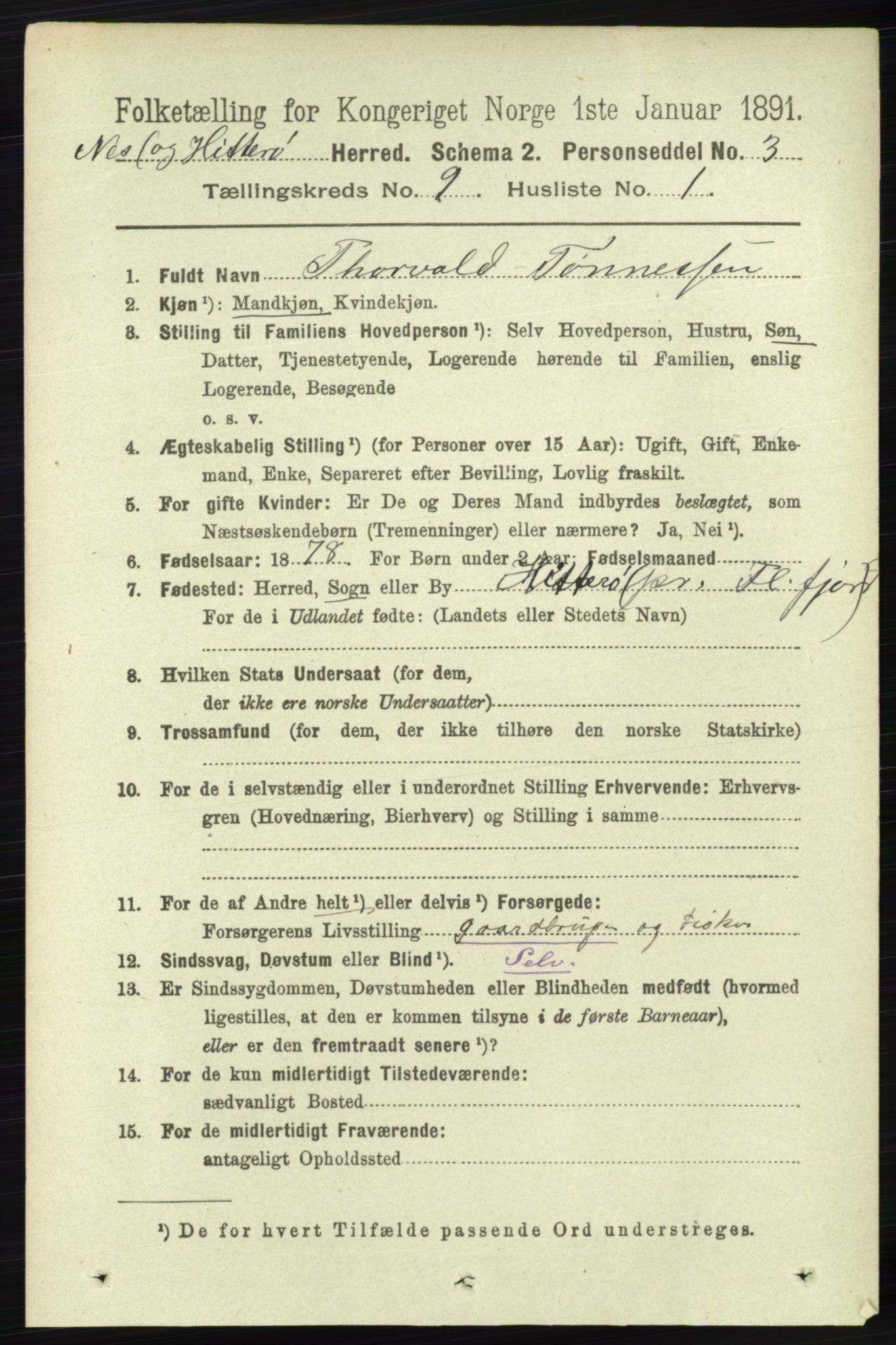 RA, 1891 census for 1043 Hidra og Nes, 1891, p. 3769