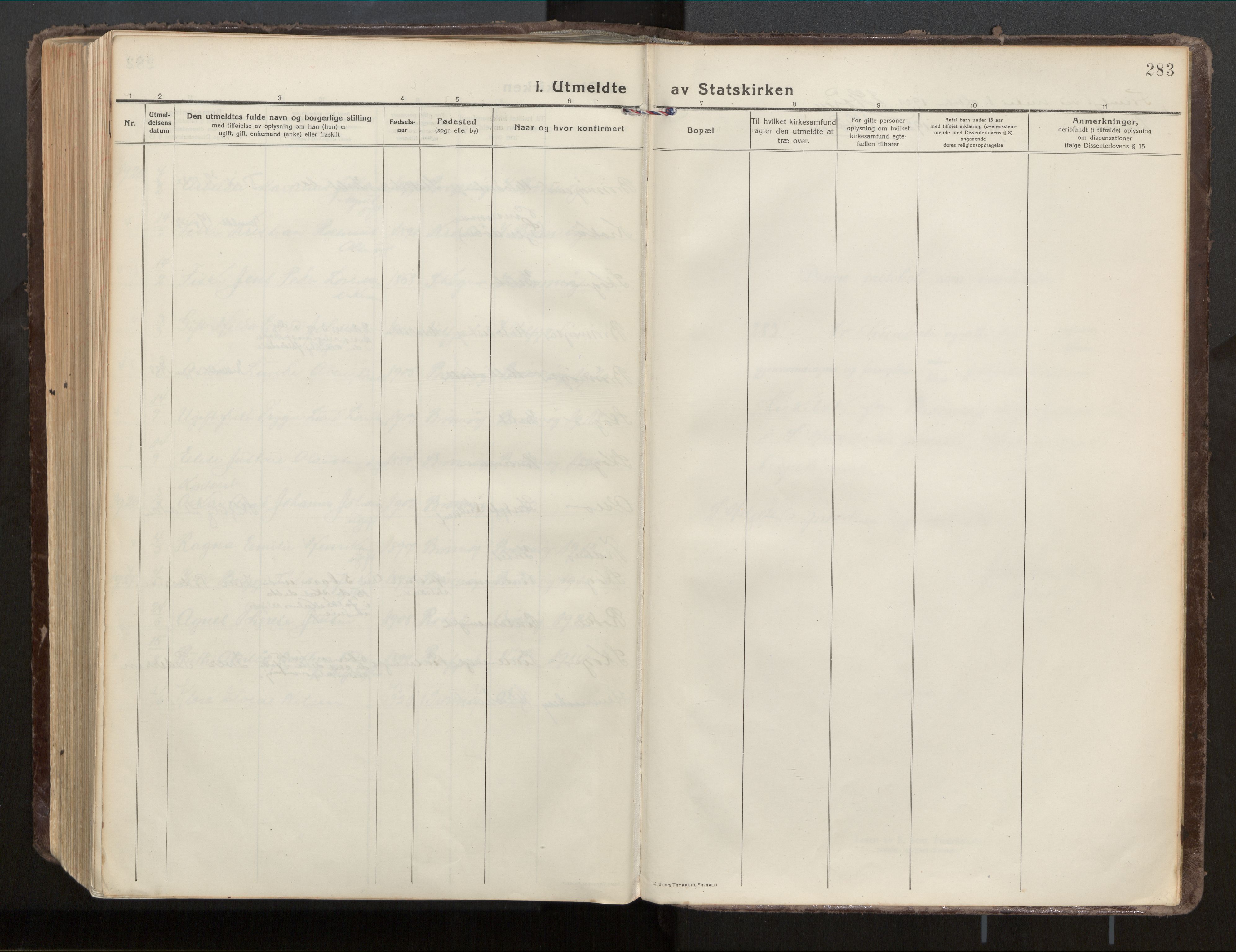 Ministerialprotokoller, klokkerbøker og fødselsregistre - Nordland, SAT/A-1459/813/L0207a: Parish register (official) no. 813A18, 1919-1927, p. 283