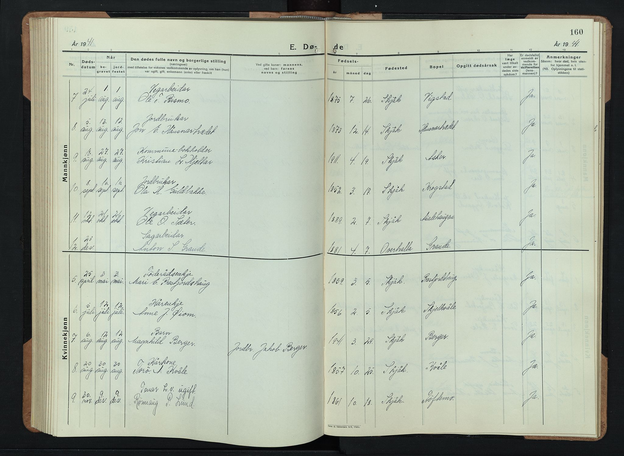 Skjåk prestekontor, AV/SAH-PREST-072/H/Ha/Hab/L0006: Parish register (copy) no. 6, 1933-1954, p. 160