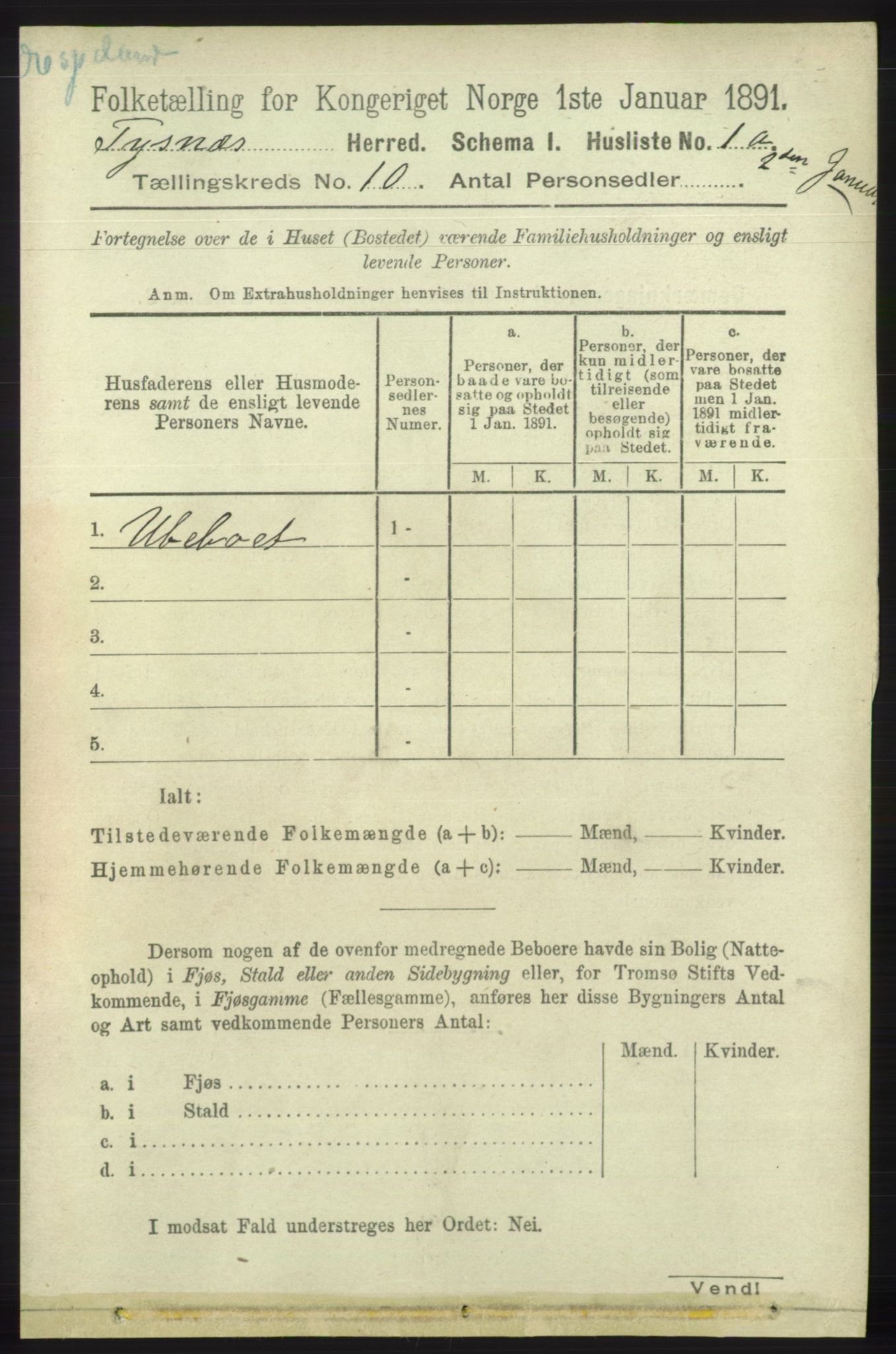 RA, 1891 census for 1223 Tysnes, 1891, p. 4776